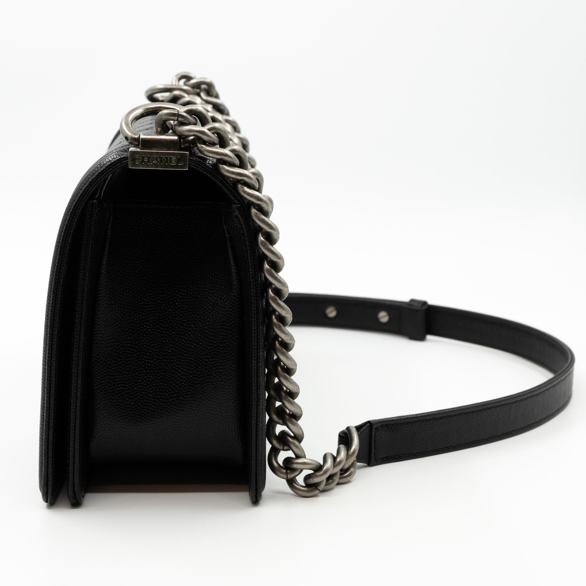 Boy Bag Old Medium Black Caviar Ruthenium