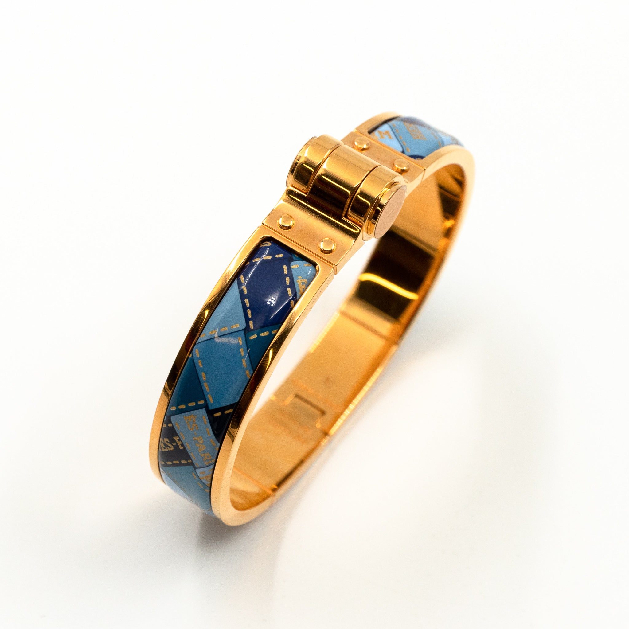 Enamel Hinged Bracelet Blue Fumoir Gold