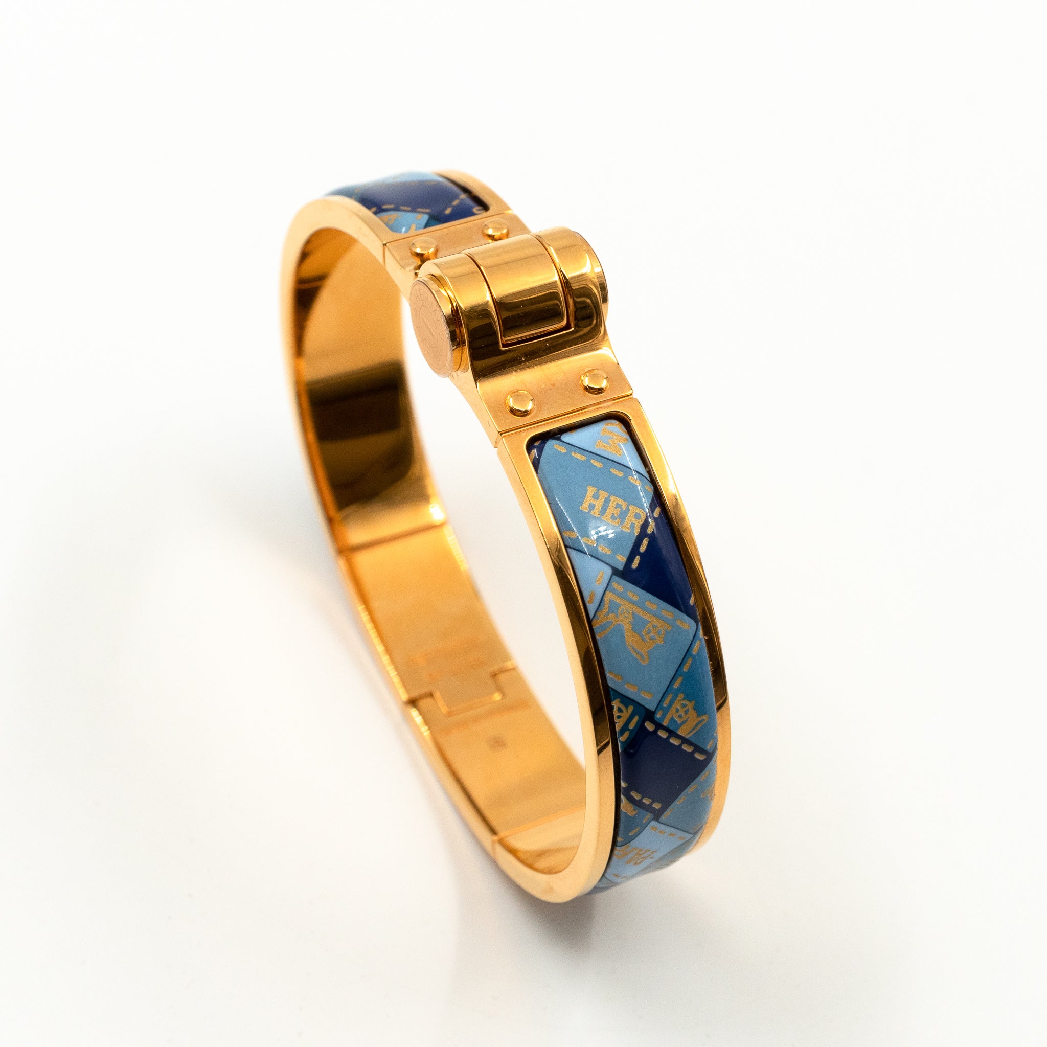 Enamel Hinged Bracelet Blue Fumoir Gold
