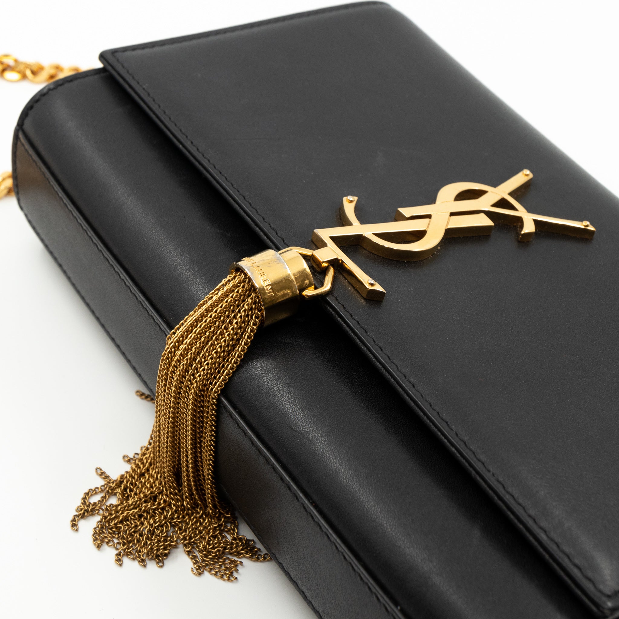 Small Kate Tassel Chain Bag Black Leather