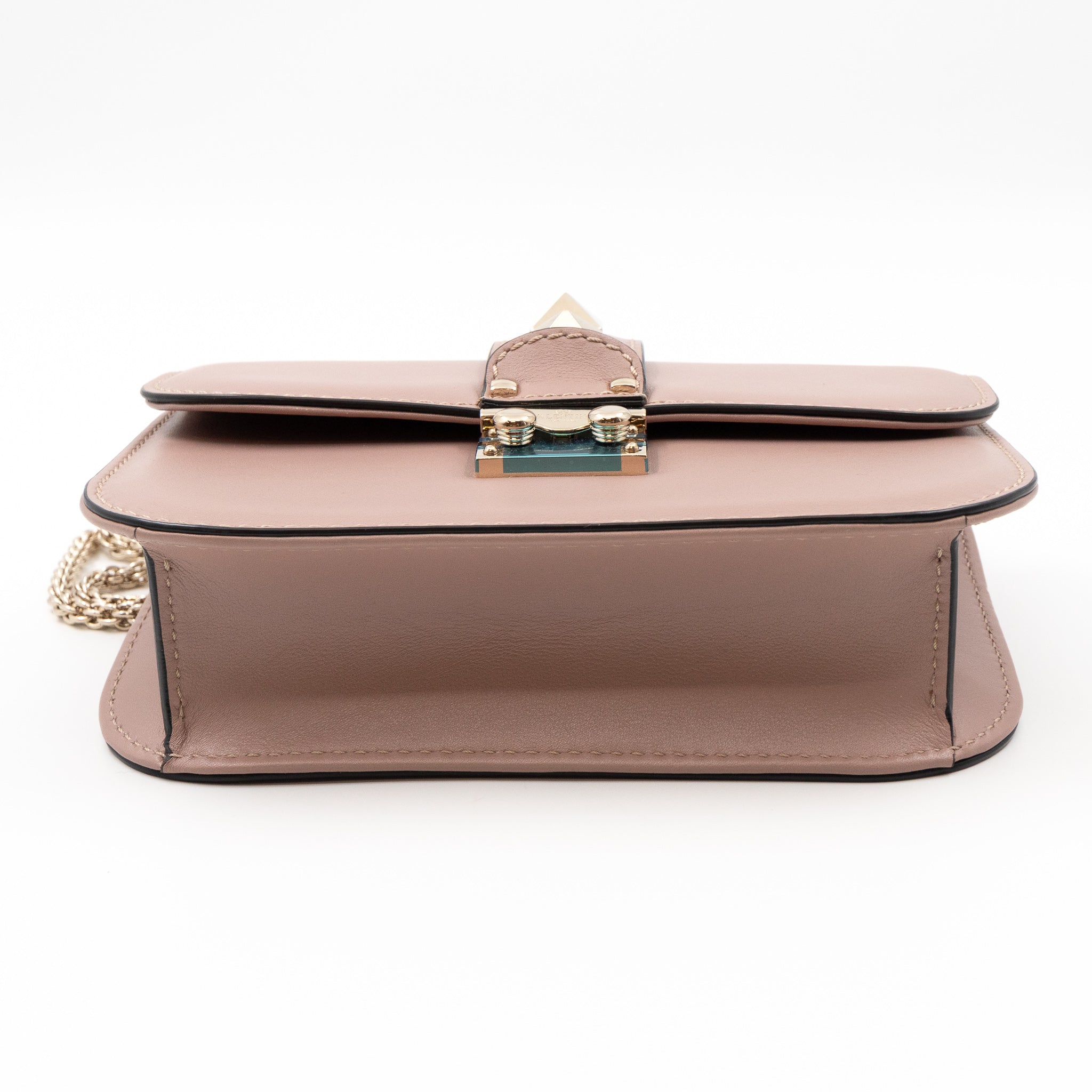 Small Glam Lock Rockstud Flap Bag Nude
