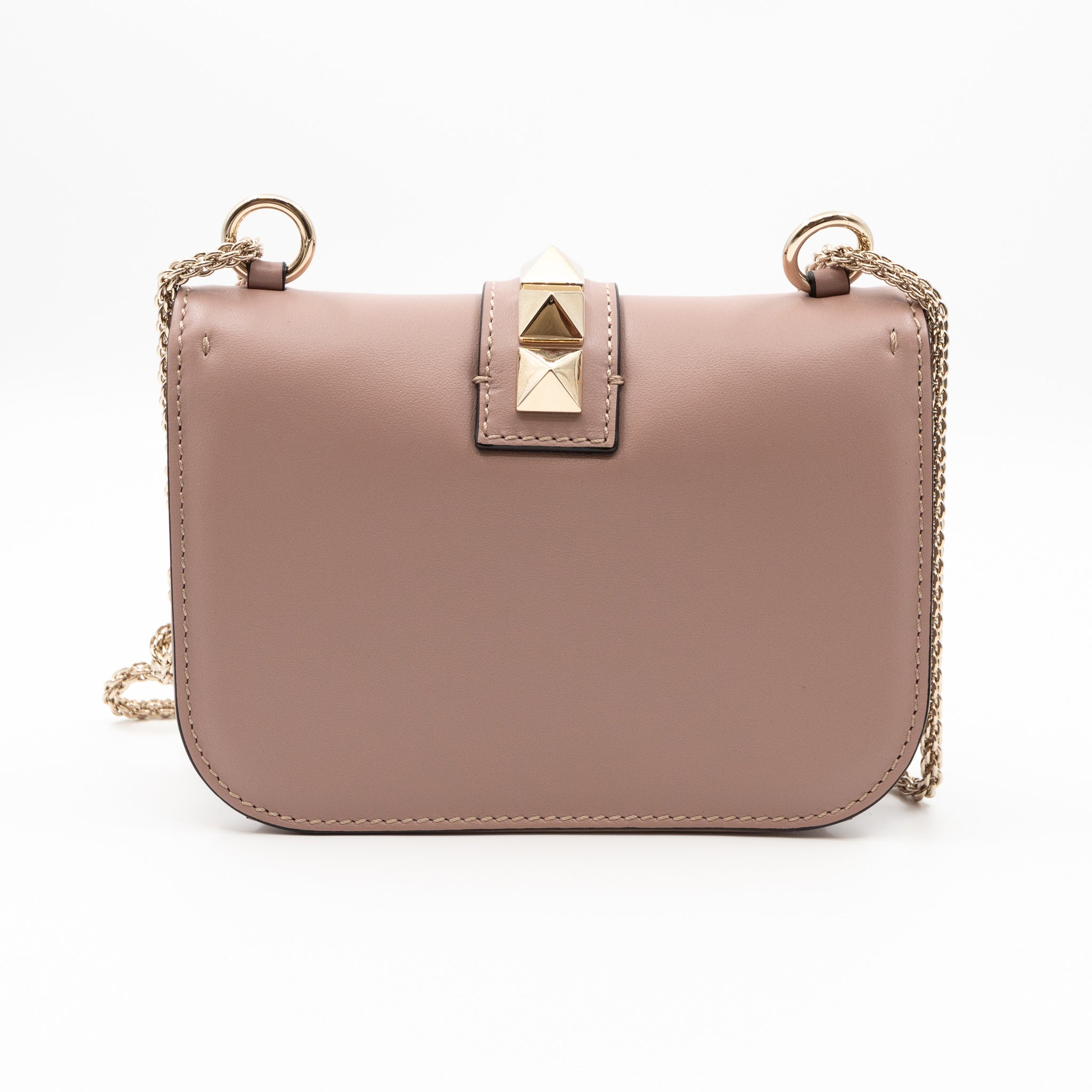 Small Glam Lock Rockstud Flap Bag Nude