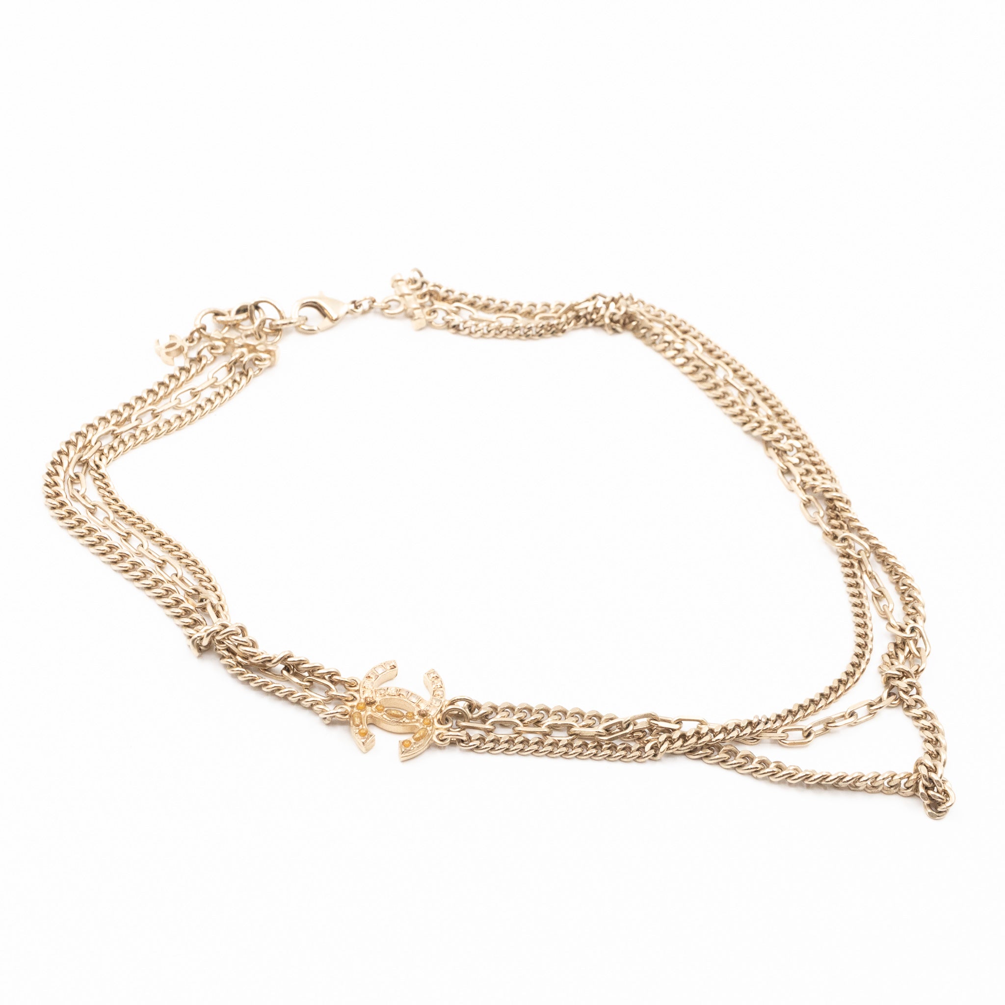 Triple Chain CC Necklace Light Gold