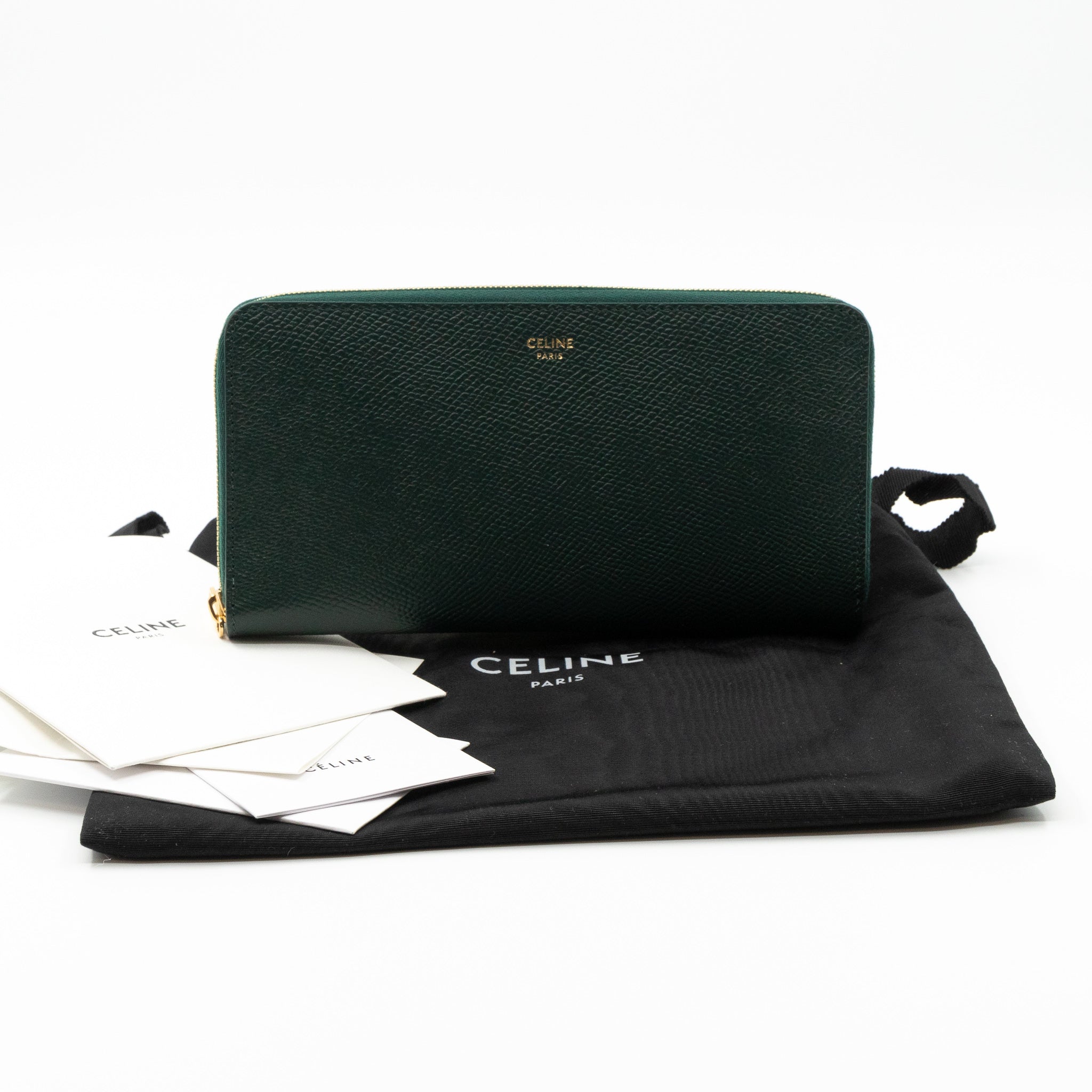 Céline – Celine Large Zipped Wallet  Green Leather – Queen Station