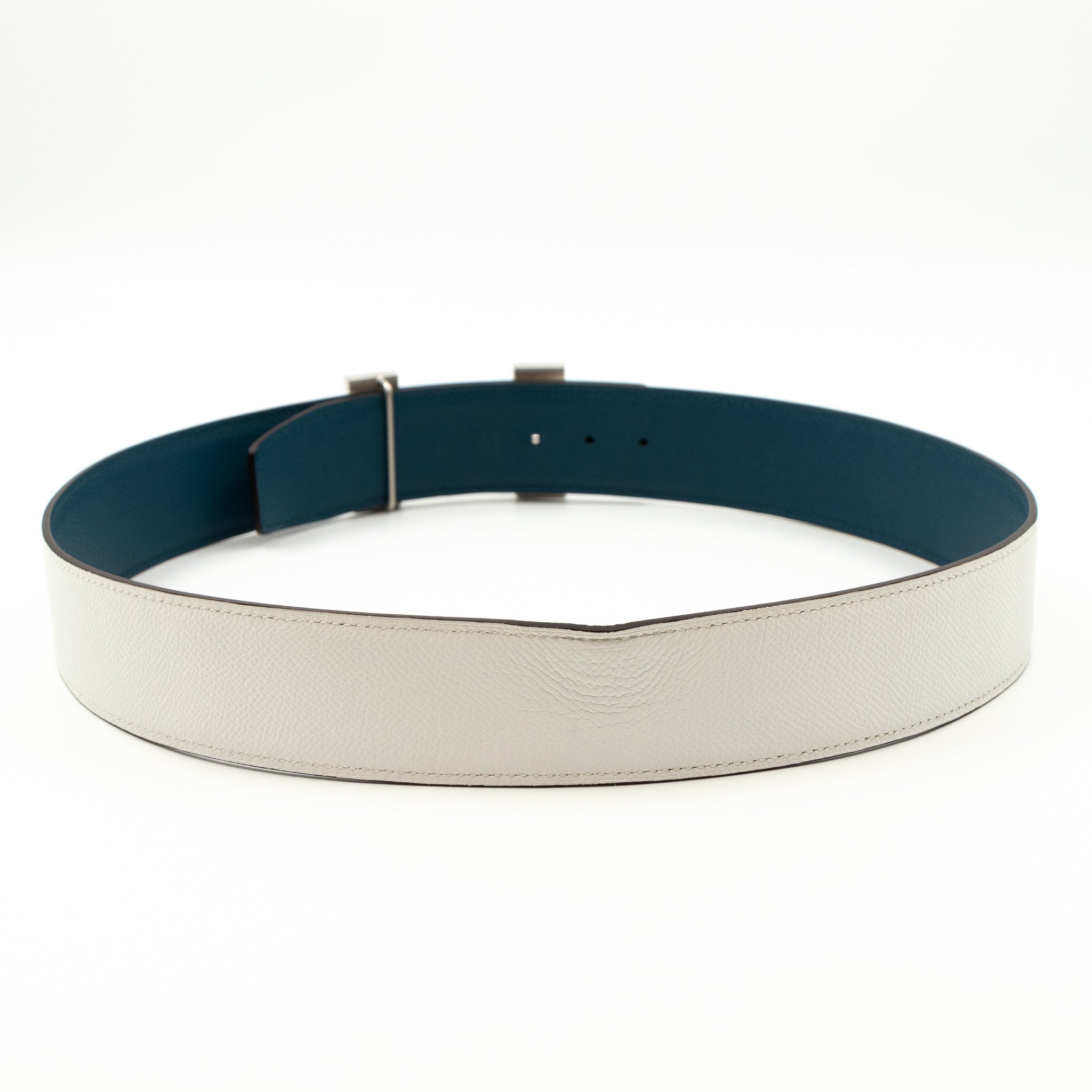 H Buckle Reversible Leather Belt 85 White & Blue