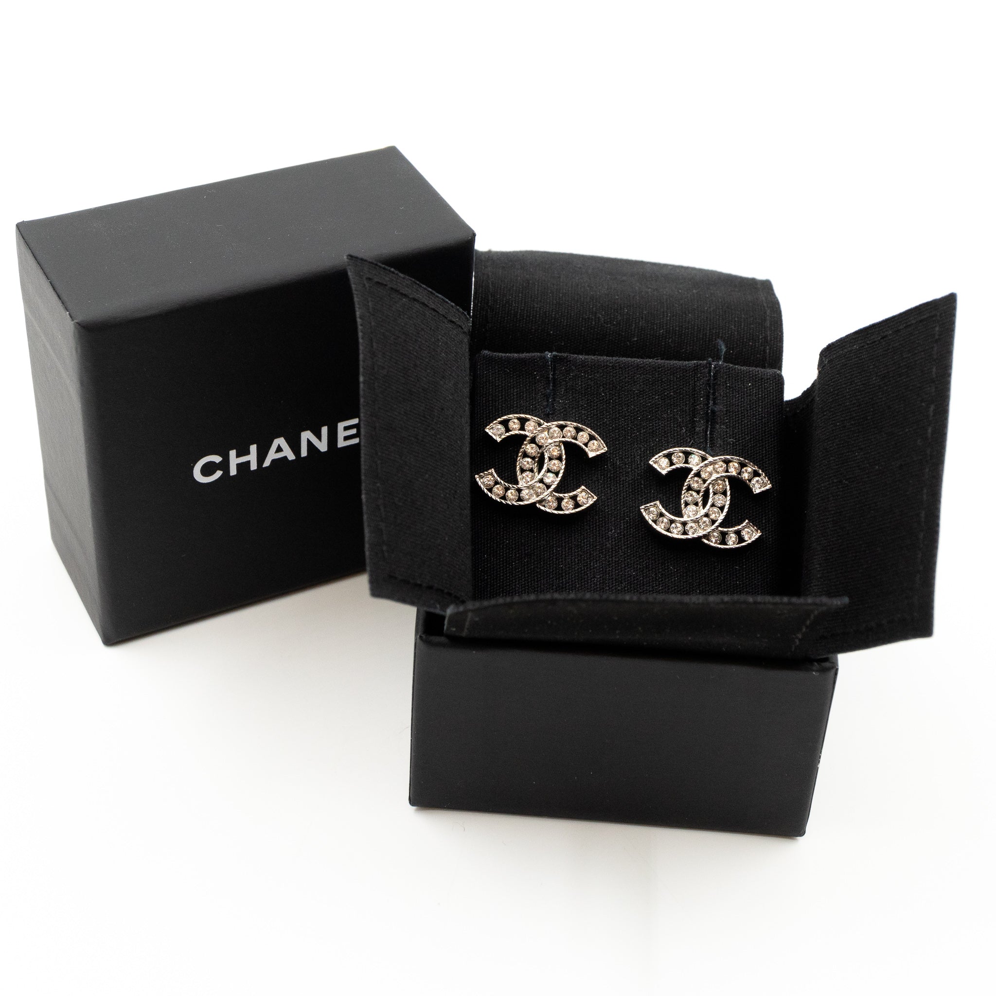 CC Crystal Frame Earrings Silver