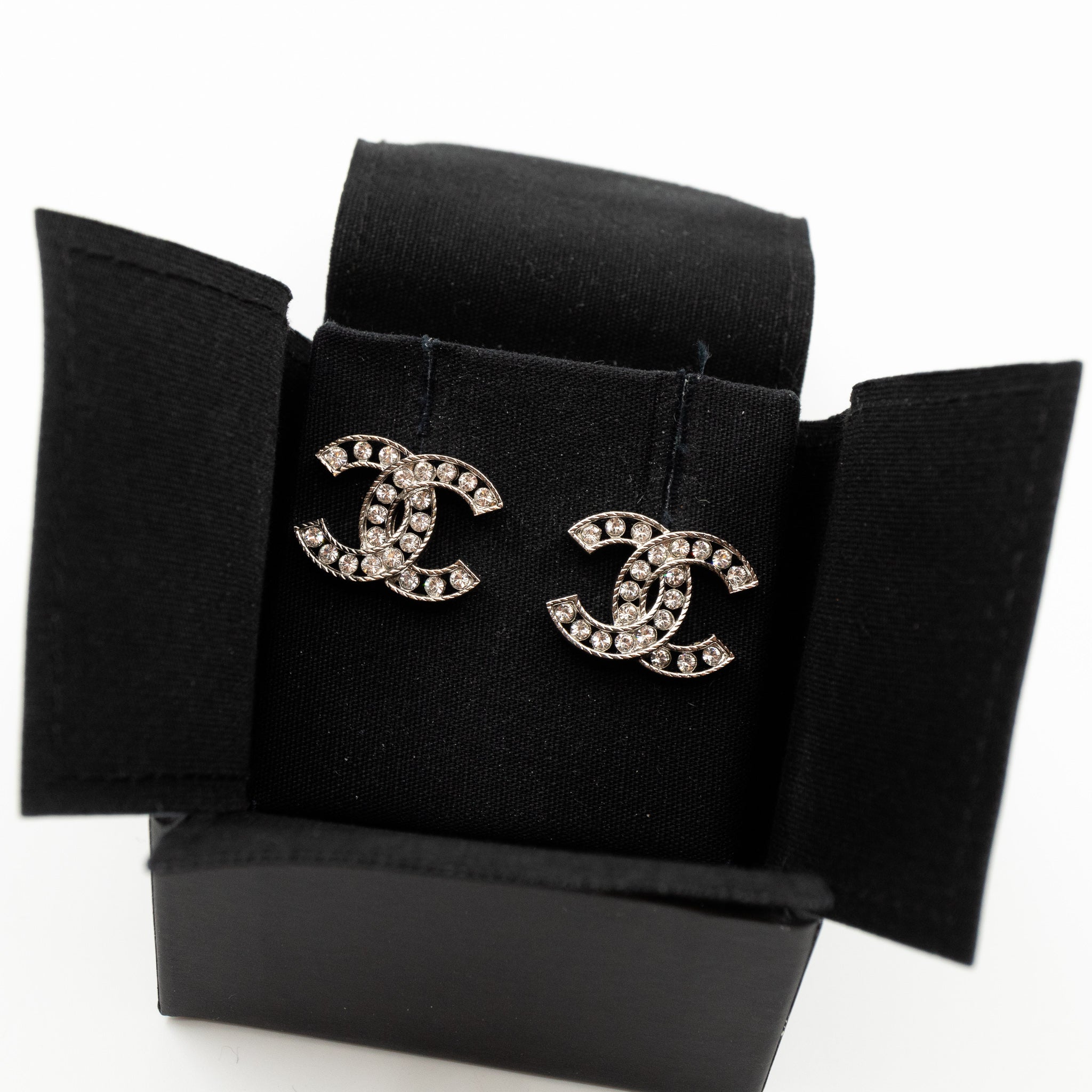 CC Crystal Frame Earrings Silver