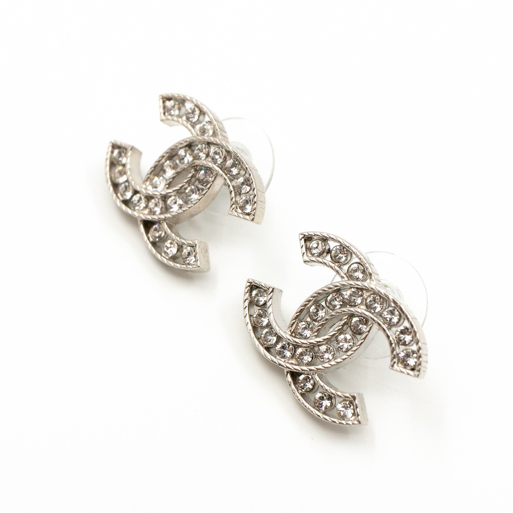 CC Crystal Frame Earrings Silver
