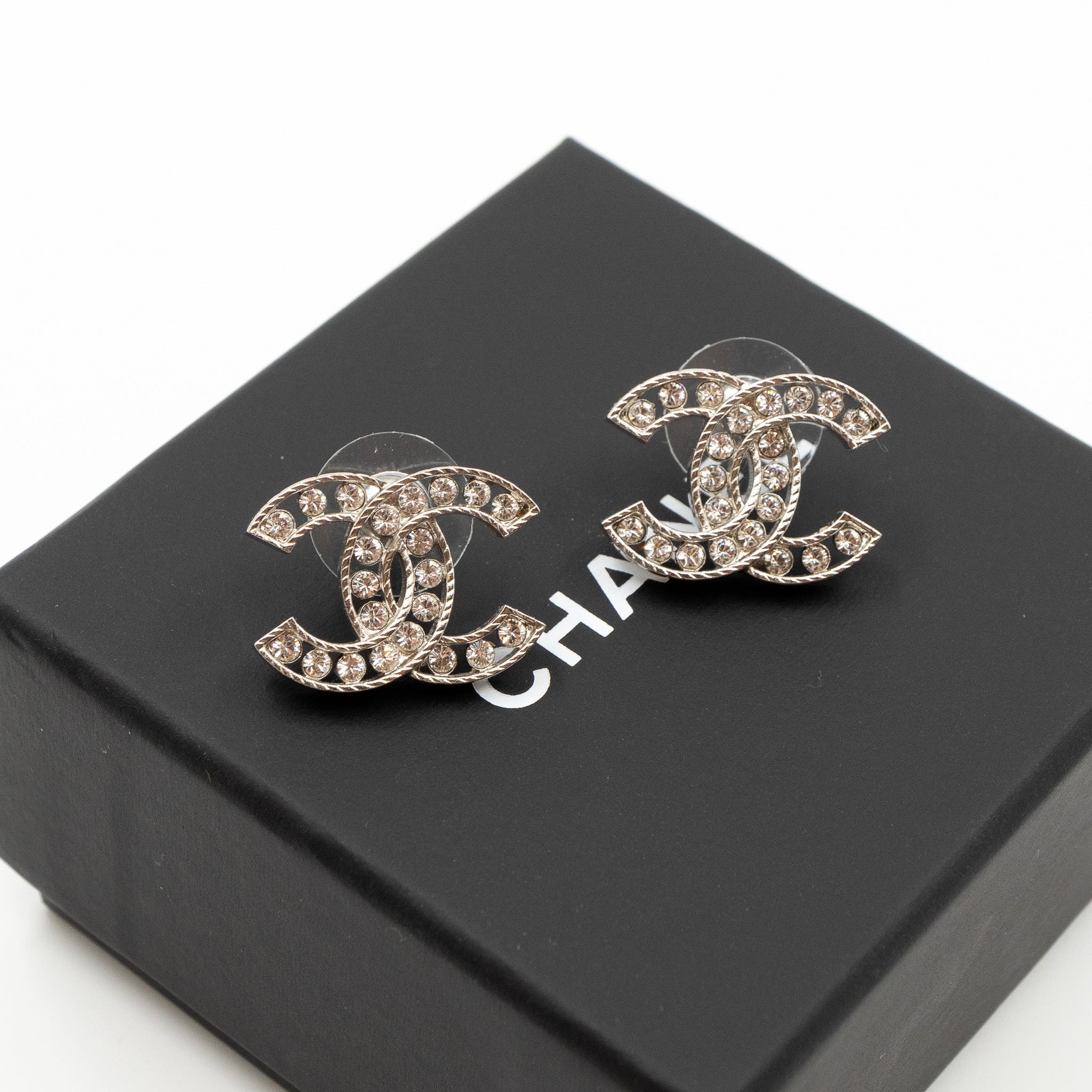 CC Crystal Frame Earrings Silver