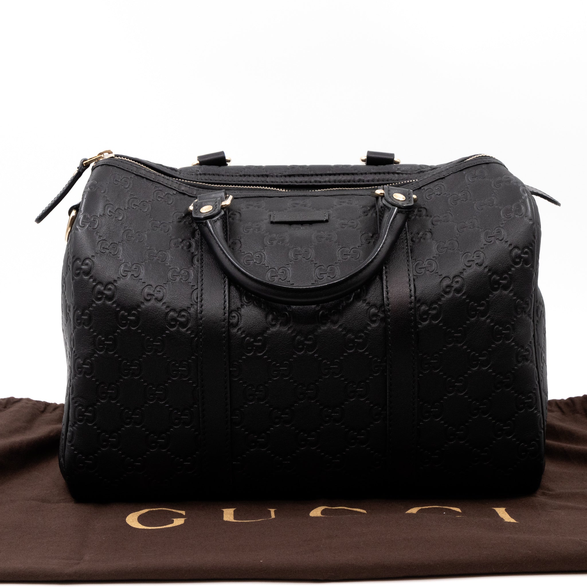 Gucci Medium Boston Bag Black Guccissima Leather Queen Station