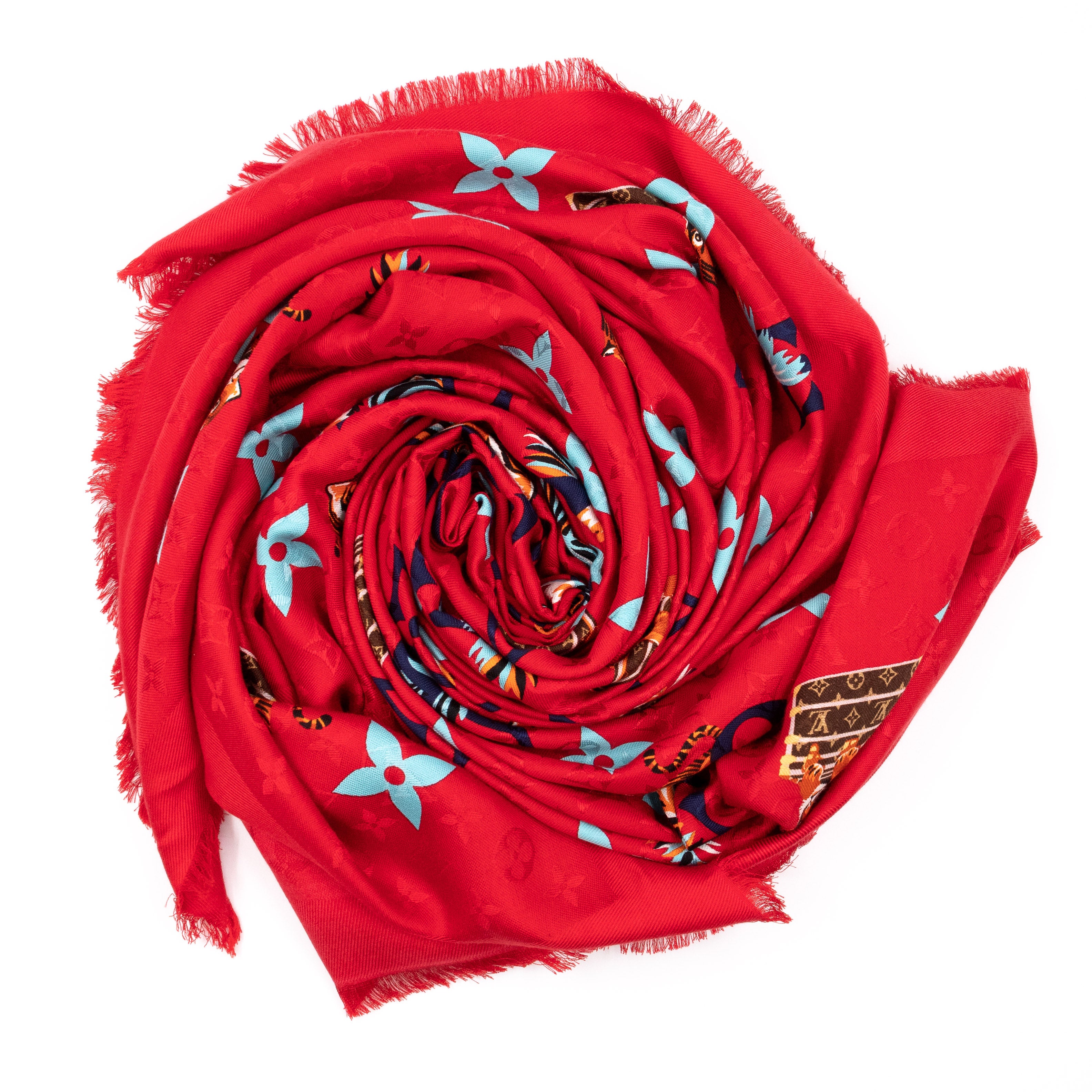 Louis Vuitton Precious Tiger Silk Scarf - Red Scarves and Shawls