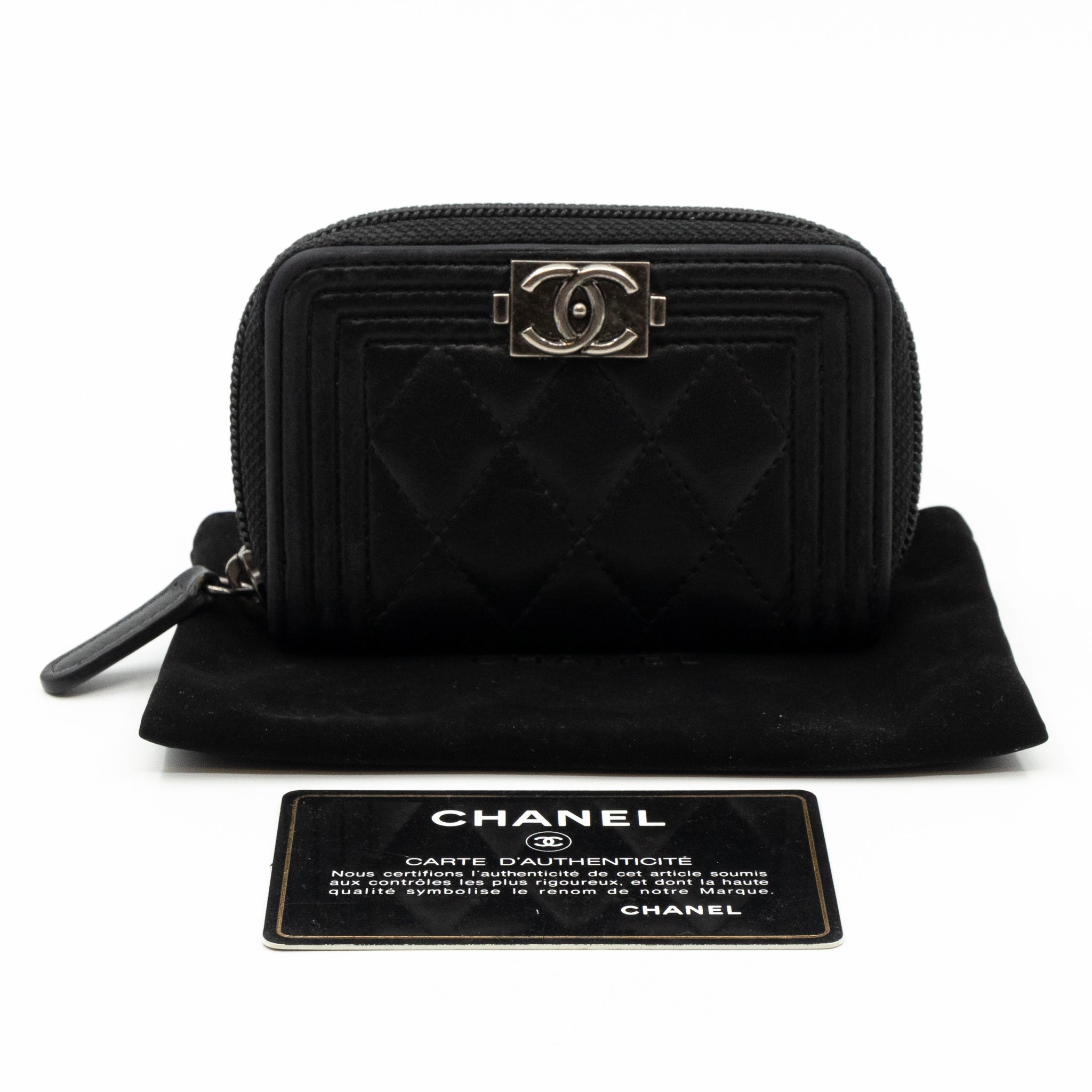 Boy Zipped Coin Purse Black Leather