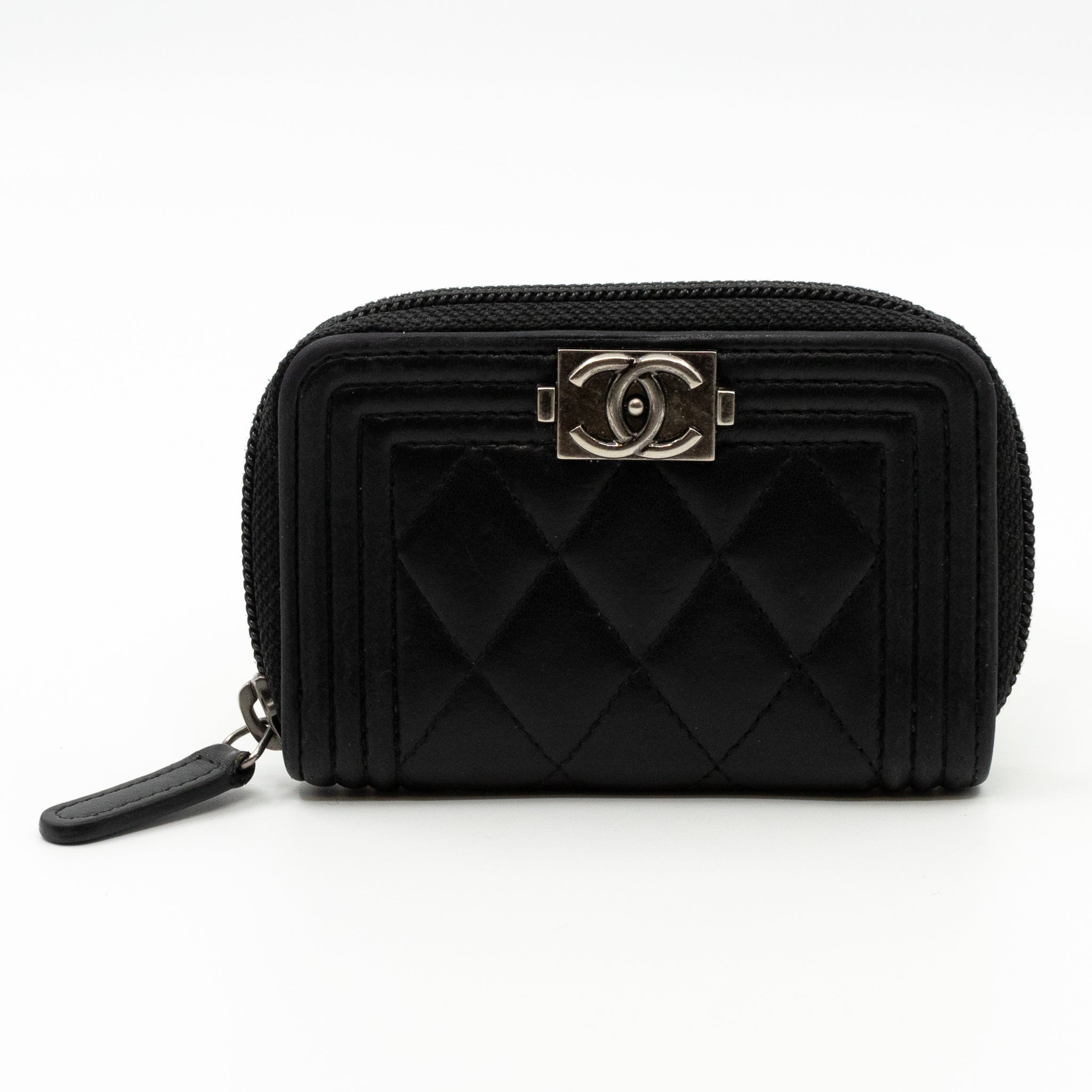 Boy Zipped Coin Purse Black Leather