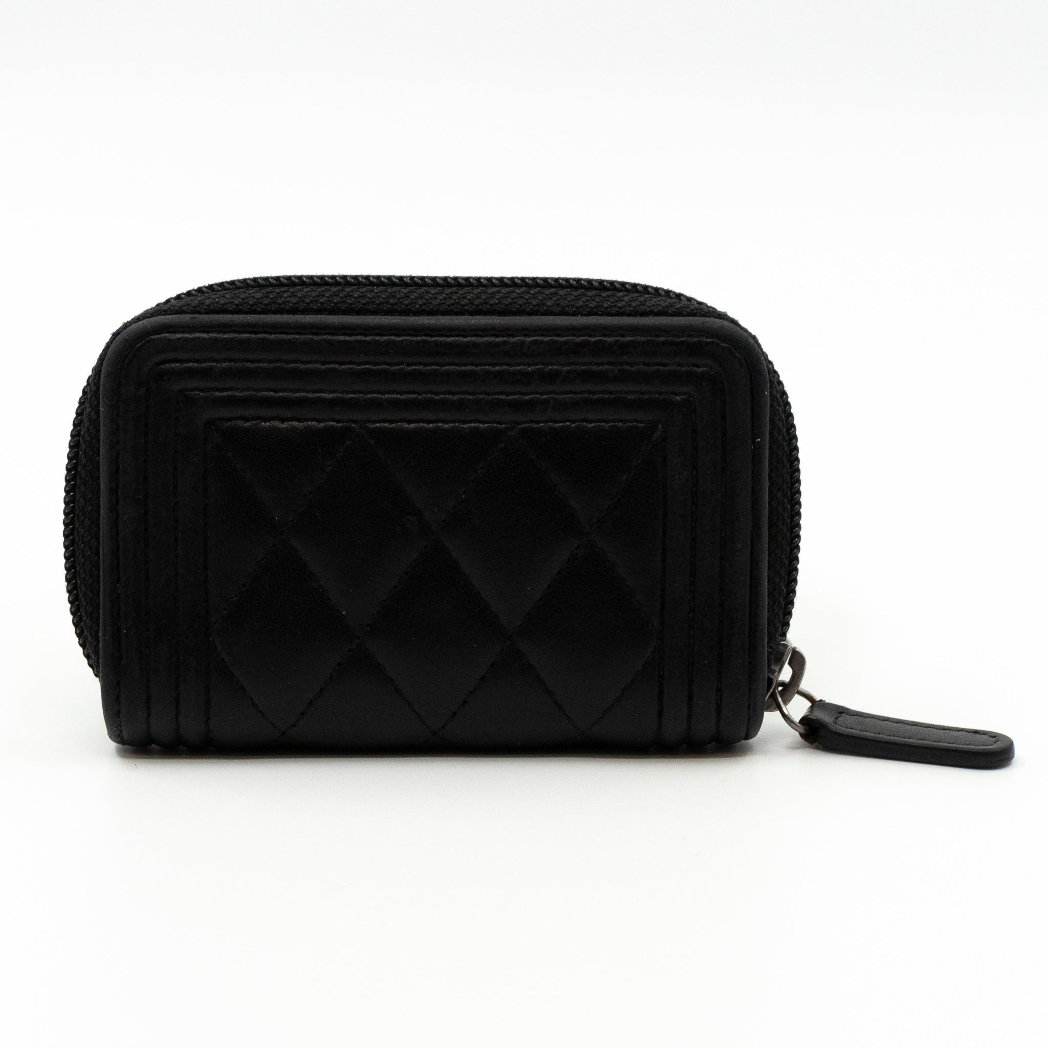 Boy Zipped Coin Purse Black Leather