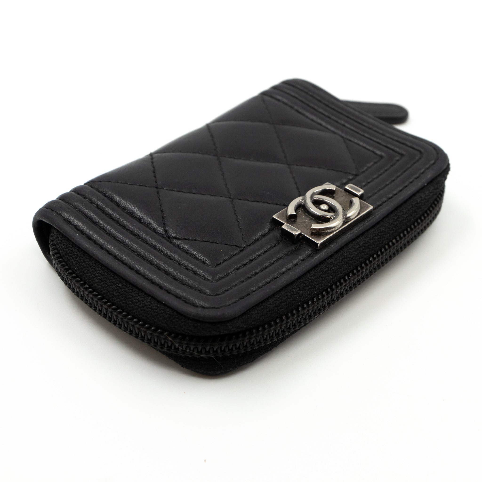 Boy Zipped Coin Purse Black Leather