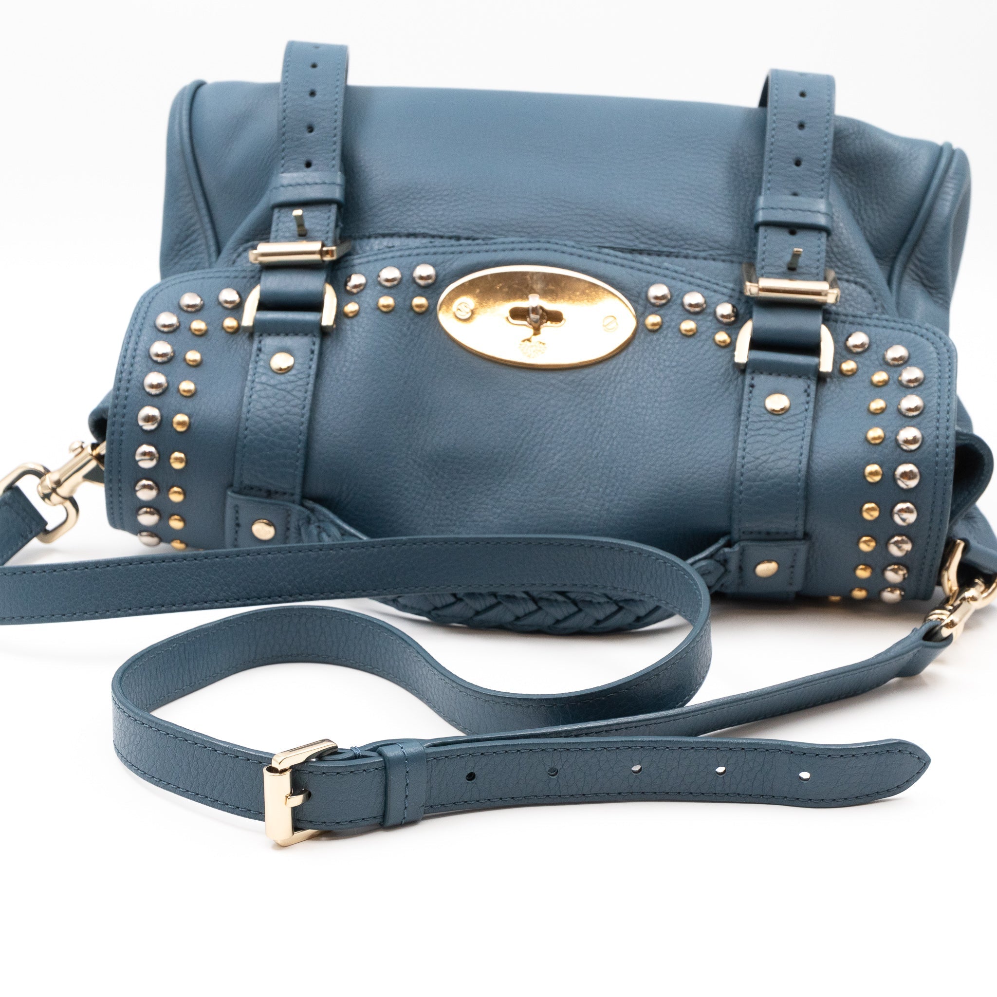 Alexa Studded Steel Blue Leather