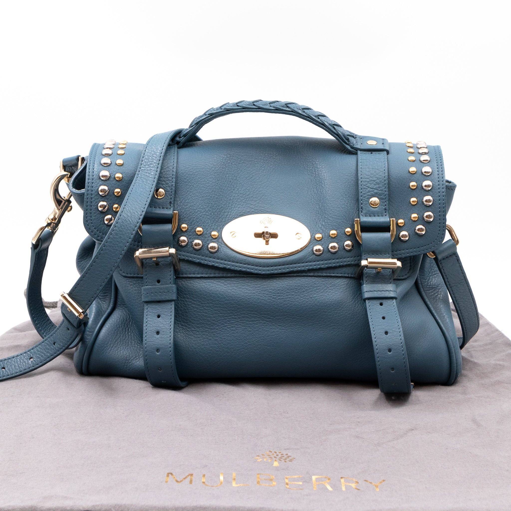 Alexa Studded Steel Blue Leather