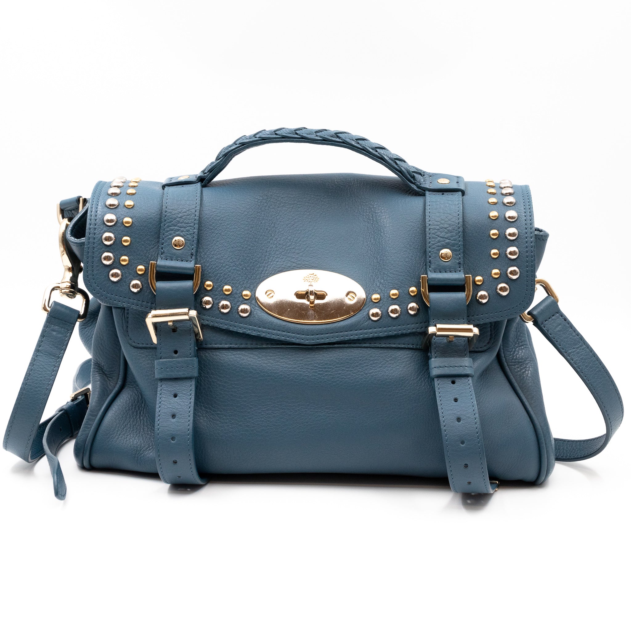 Alexa Studded Steel Blue Leather