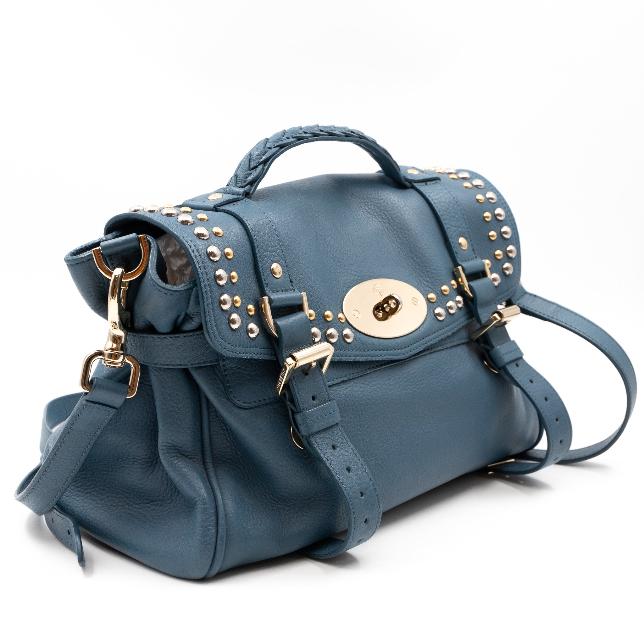 Alexa Studded Steel Blue Leather