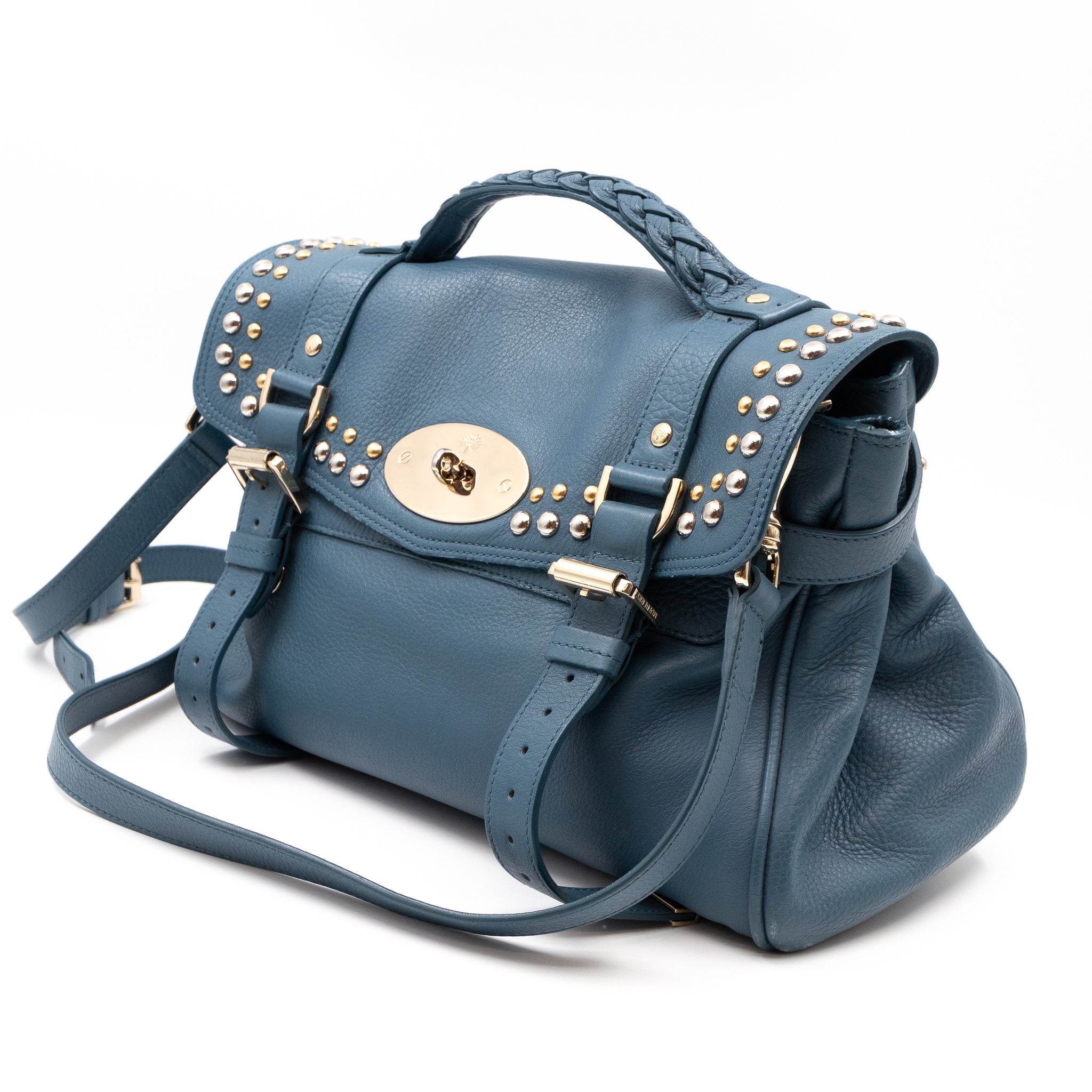 Alexa Studded Steel Blue Leather