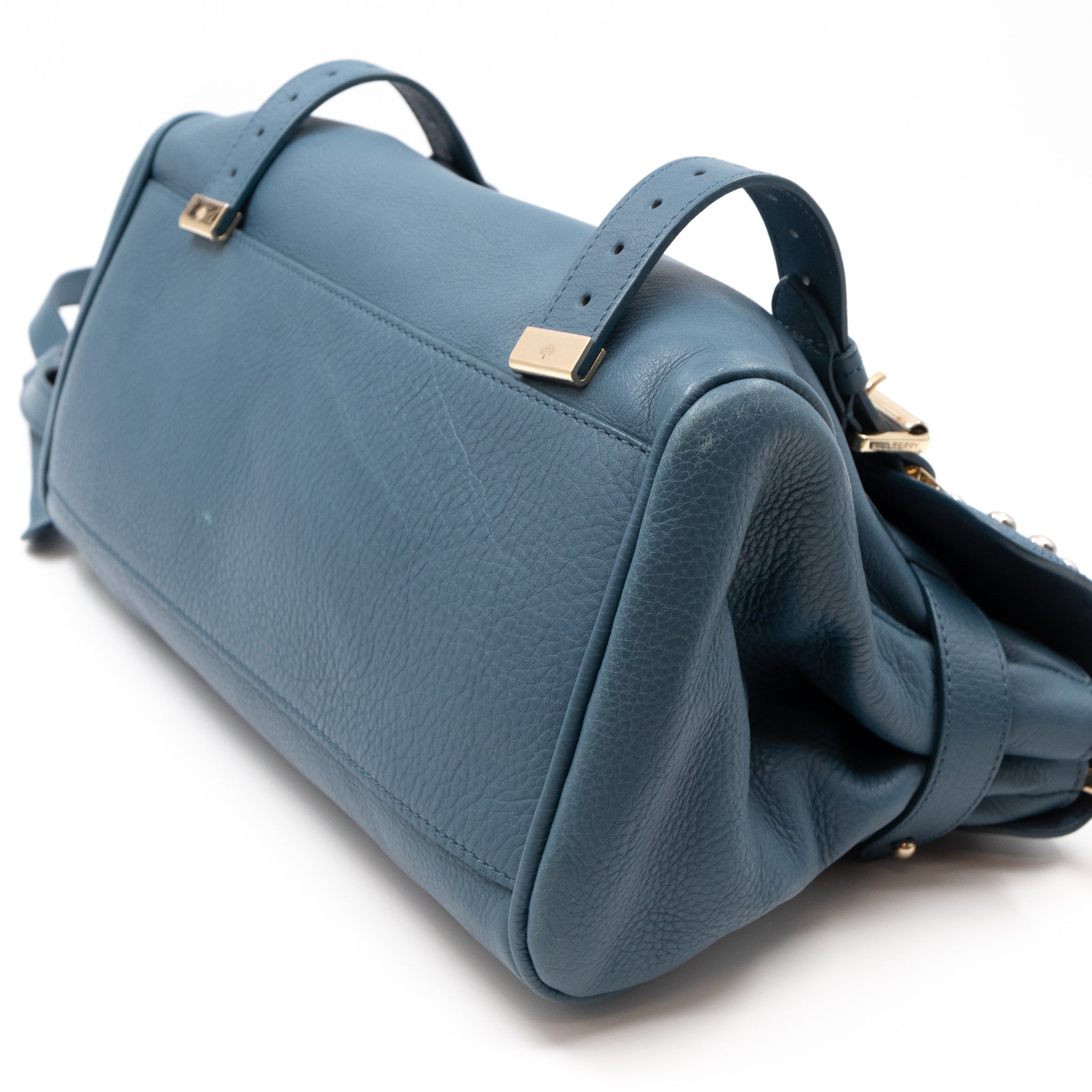 Alexa Studded Steel Blue Leather