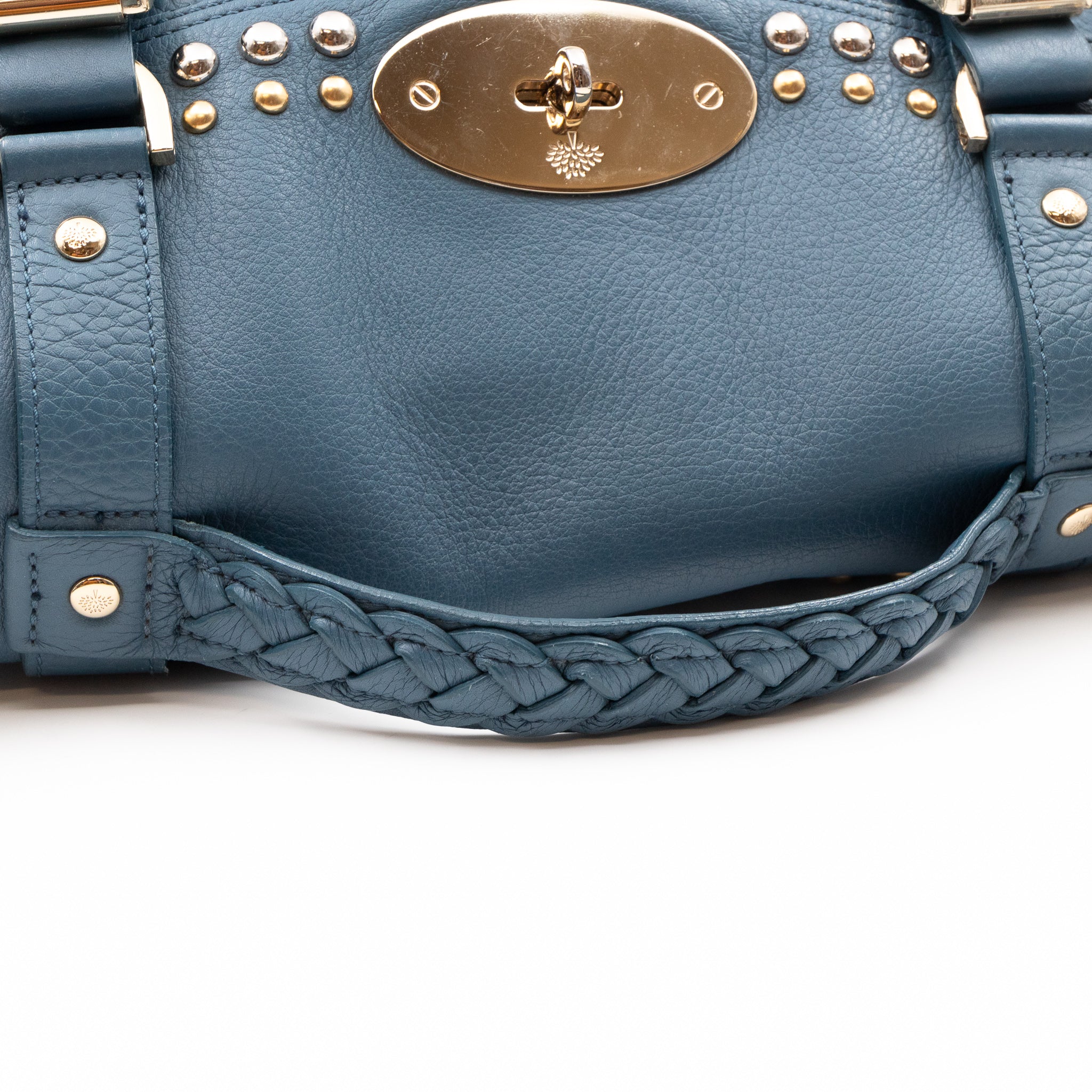 Alexa Studded Steel Blue Leather