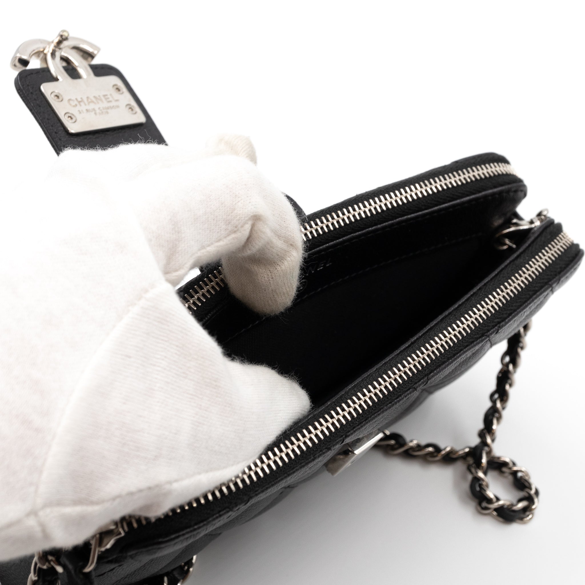 CC Box Clutch On Chain Black Caviar Silver