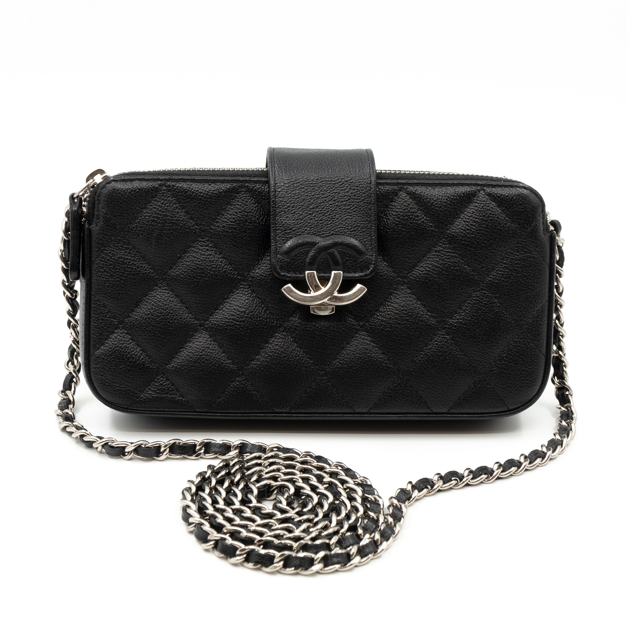 CC Box Clutch On Chain Black Caviar Silver