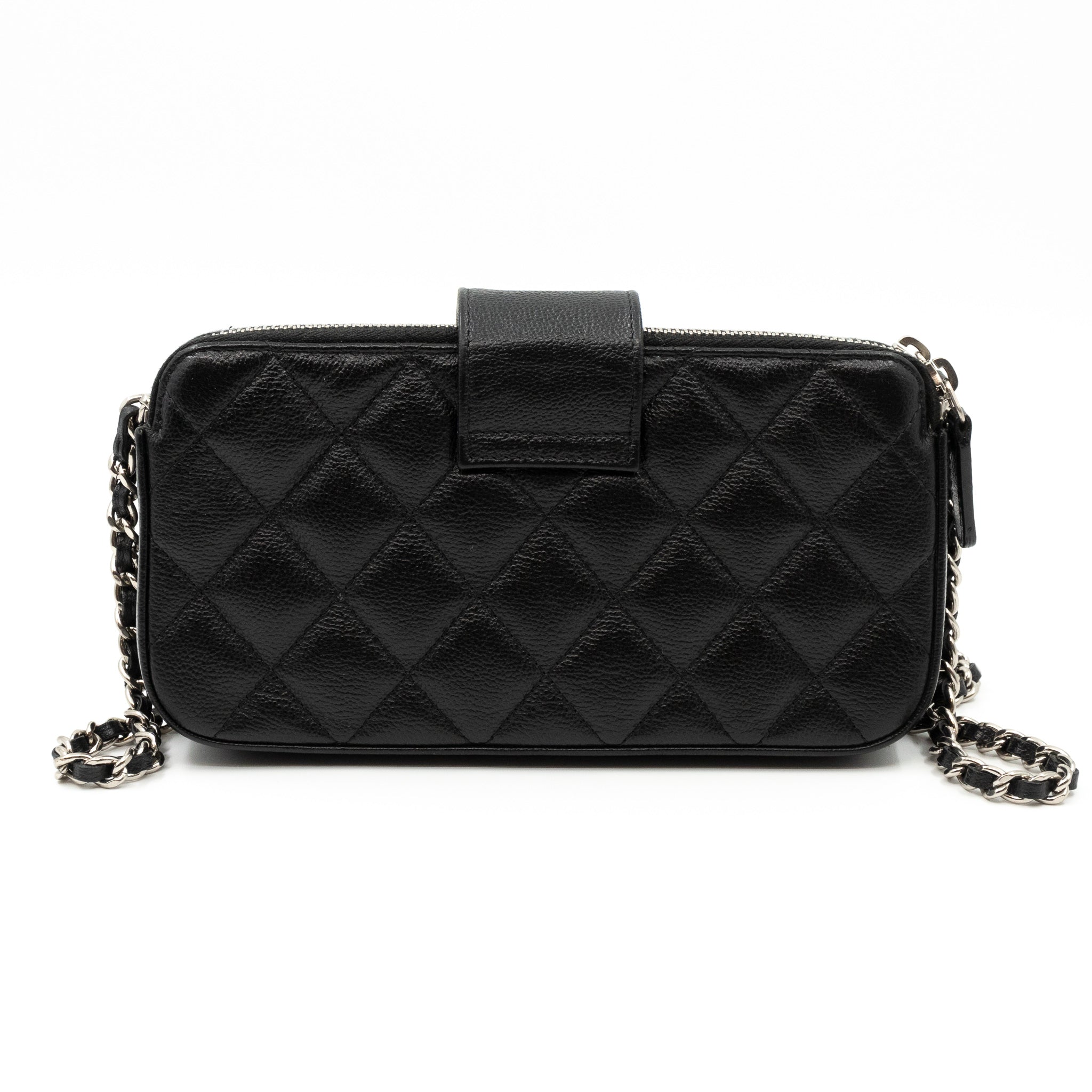 CC Box Clutch On Chain Black Caviar Silver