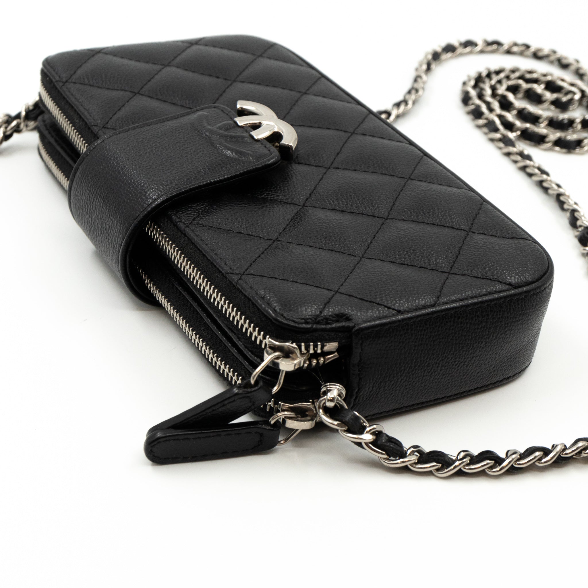 CC Box Clutch On Chain Black Caviar Silver