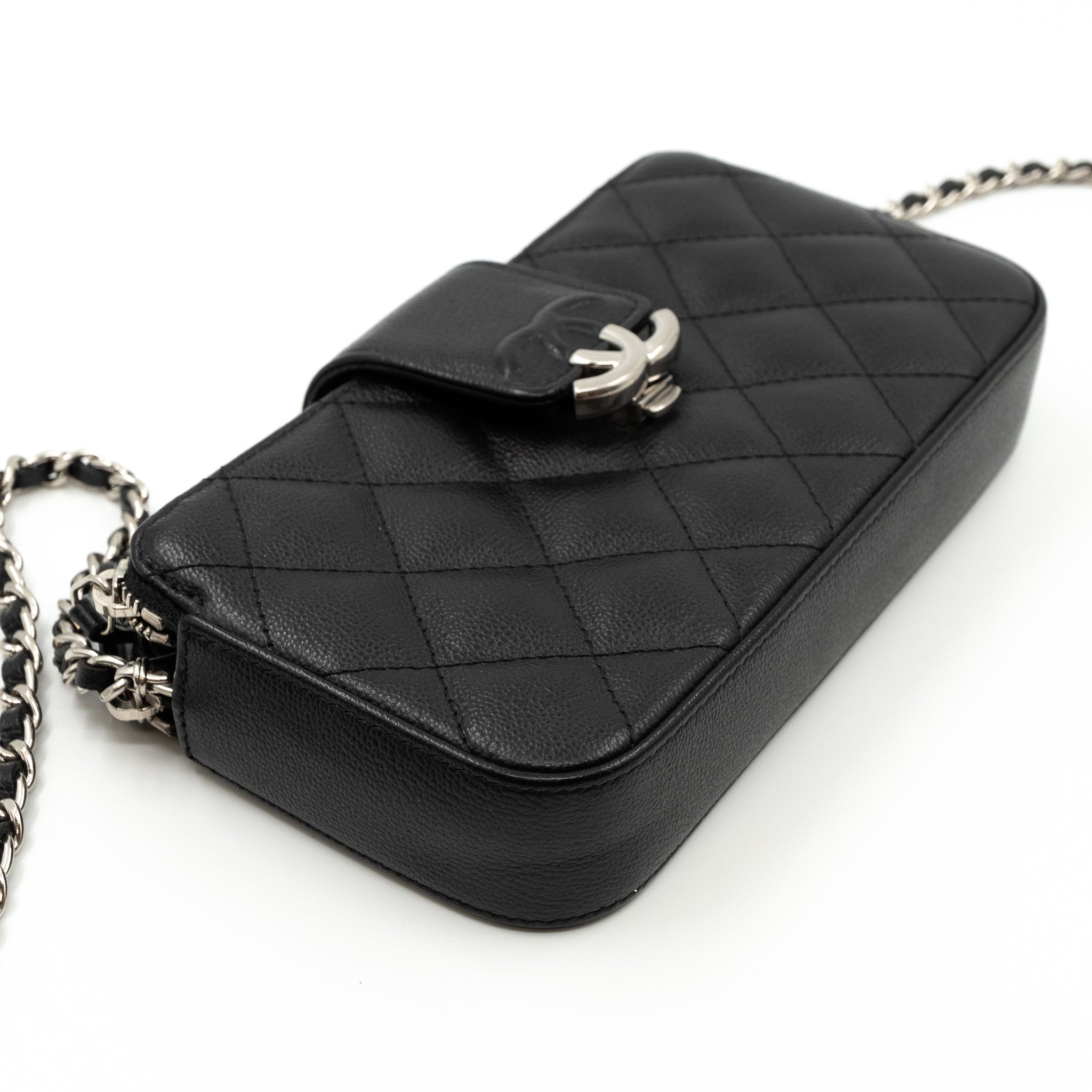 CC Box Clutch On Chain Black Caviar Silver