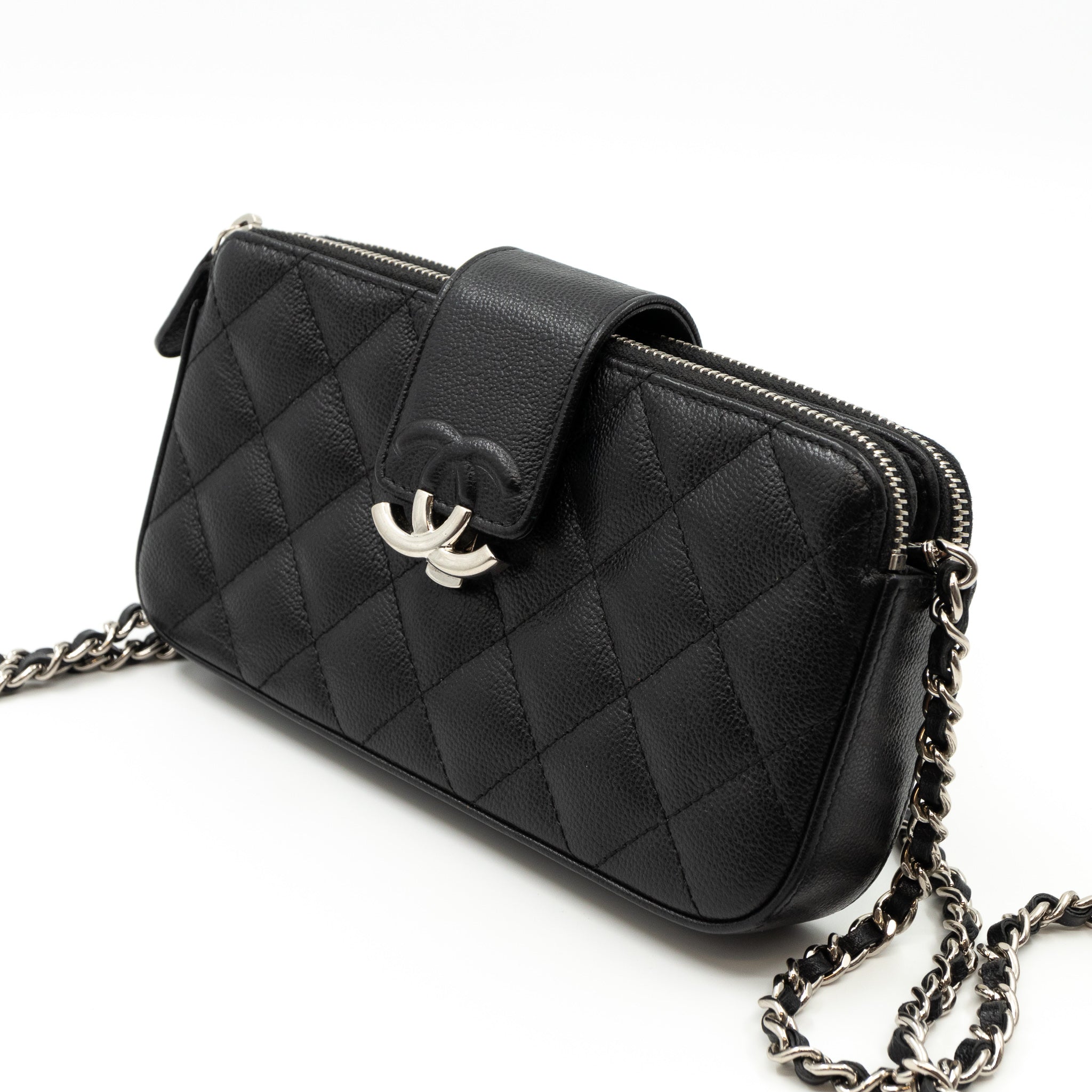 CC Box Clutch On Chain Black Caviar Silver
