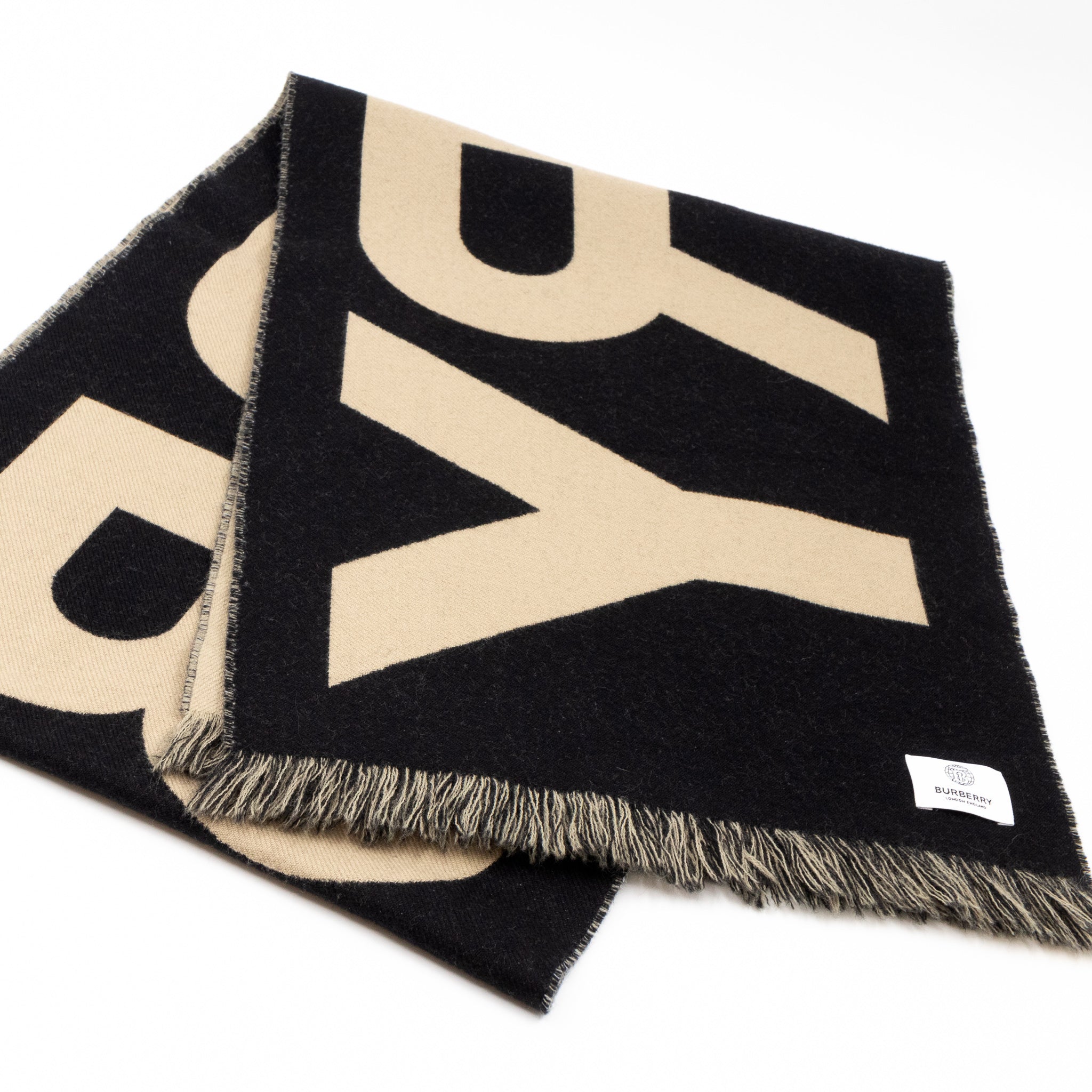 Burberry Logo Football Scarf Black Beige