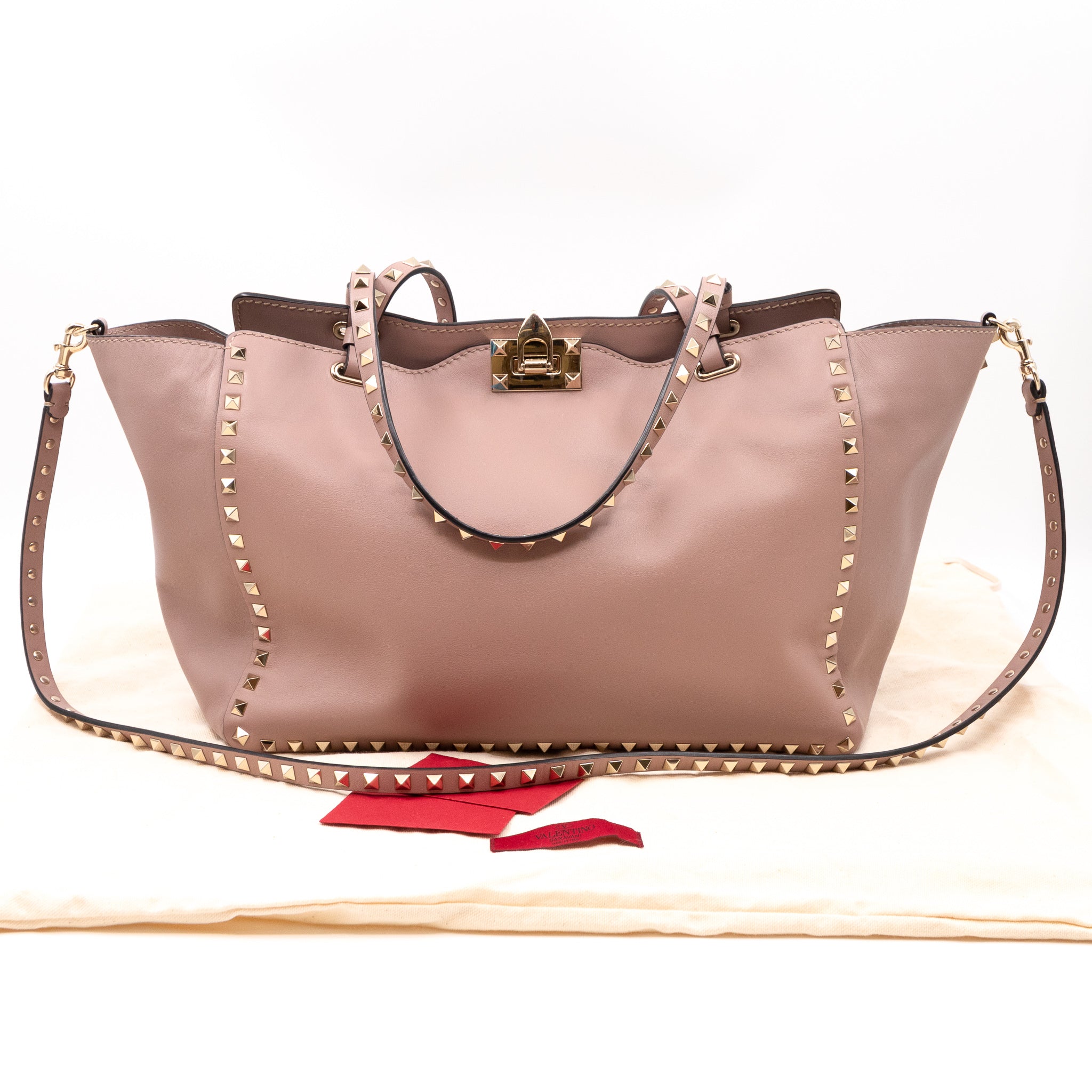 Rockstud Trapeze Tote Rose Beige Leather