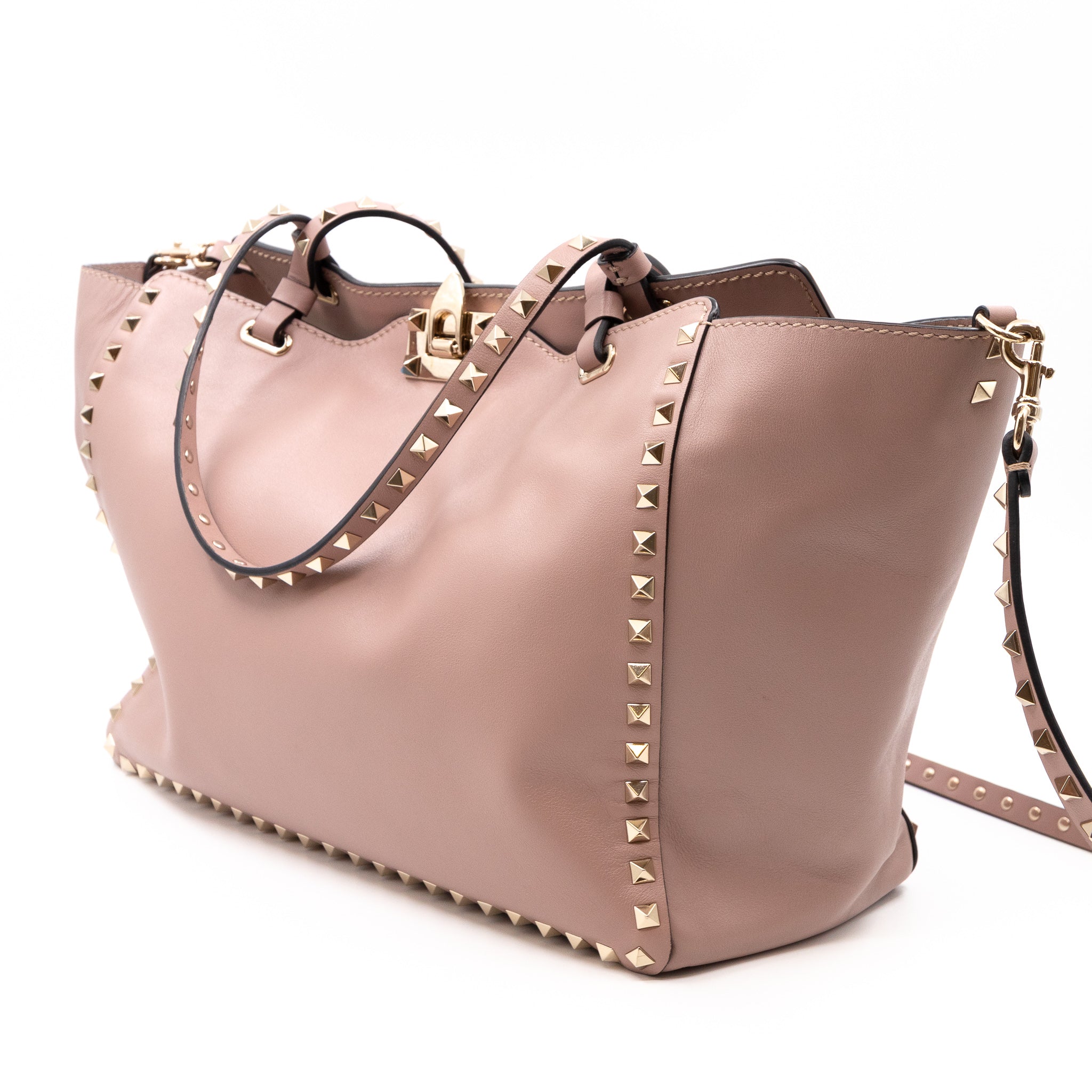 Rockstud Trapeze Tote Rose Beige Leather