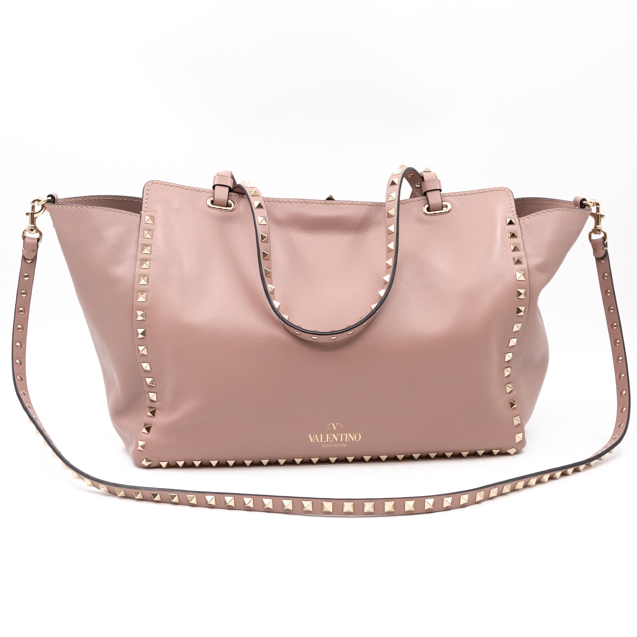 Rockstud Trapeze Tote Rose Beige Leather