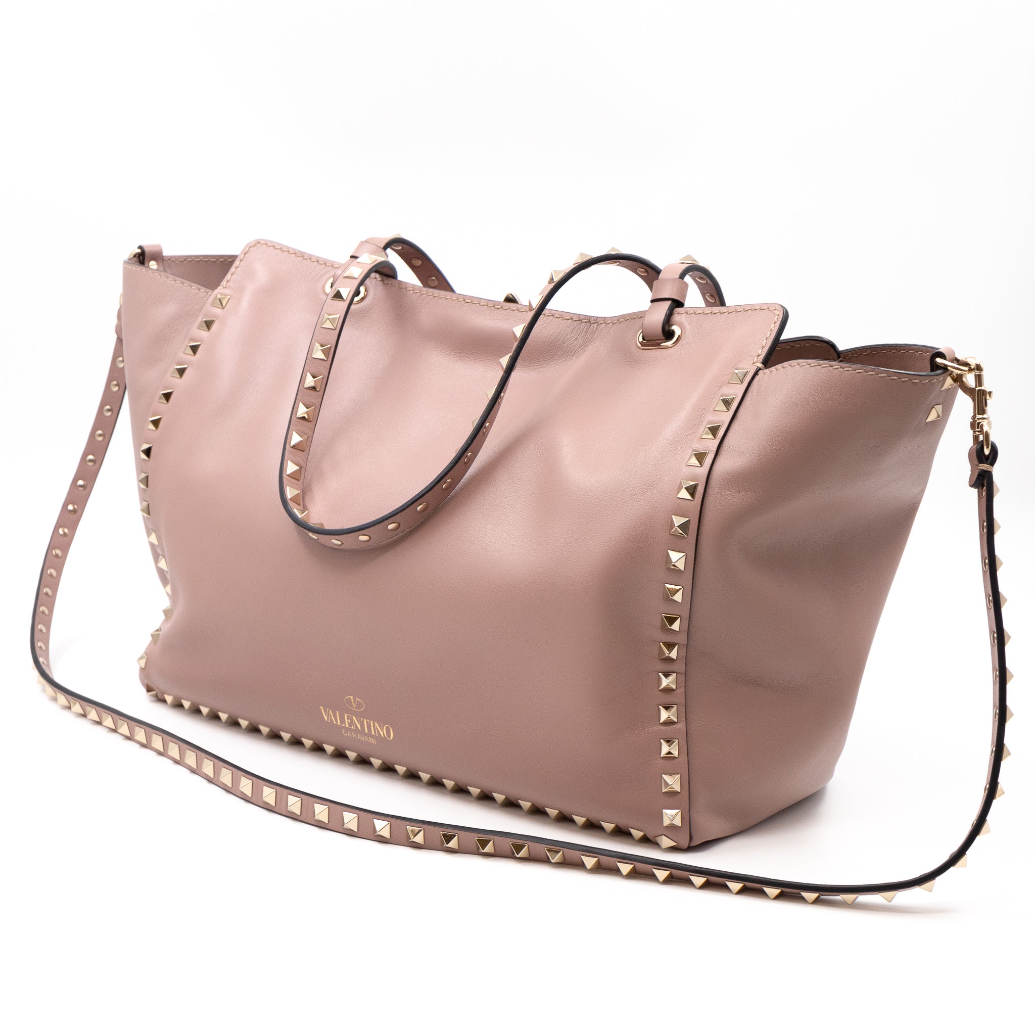 Rockstud Trapeze Tote Rose Beige Leather