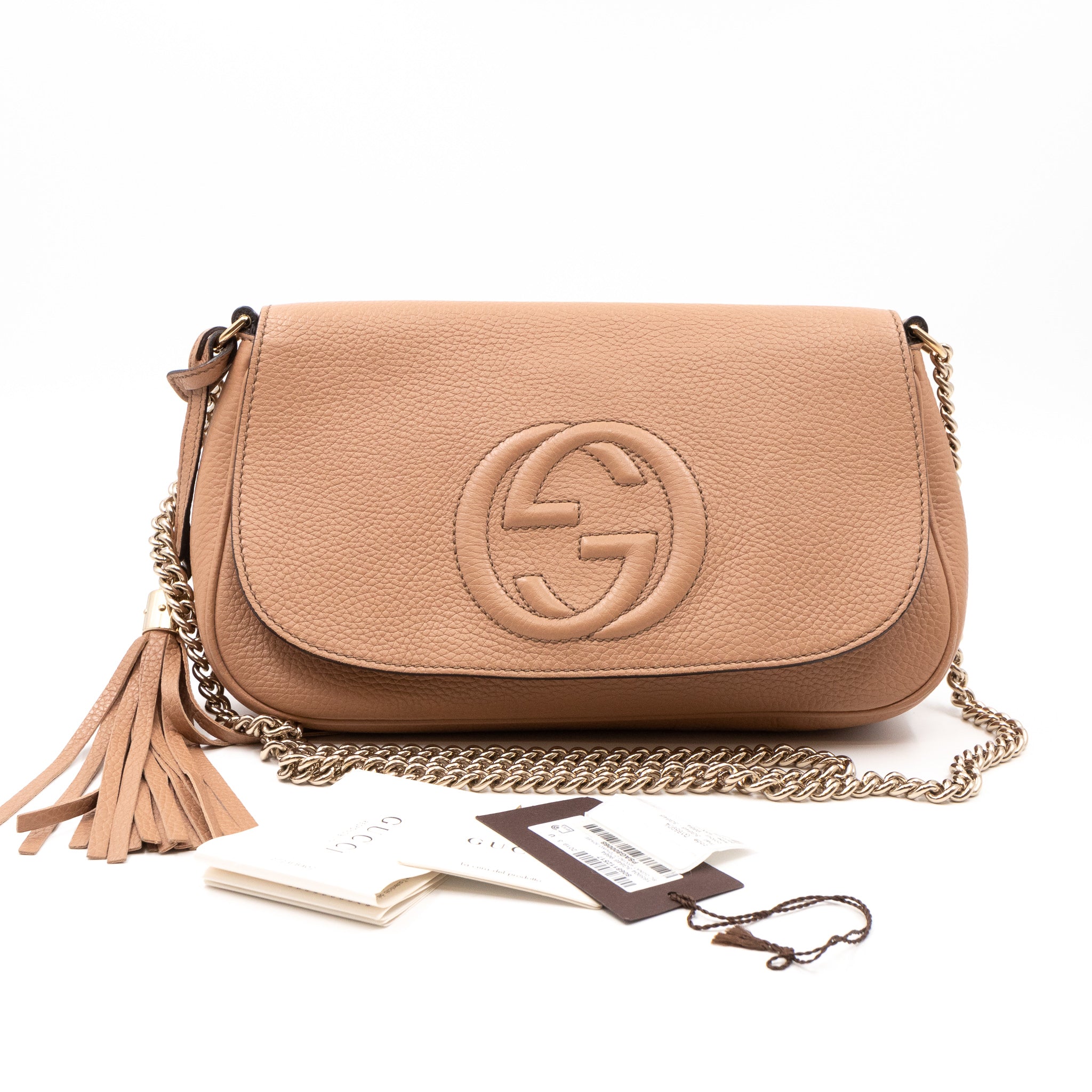 Soho Flap Chain Bag Beige Leather