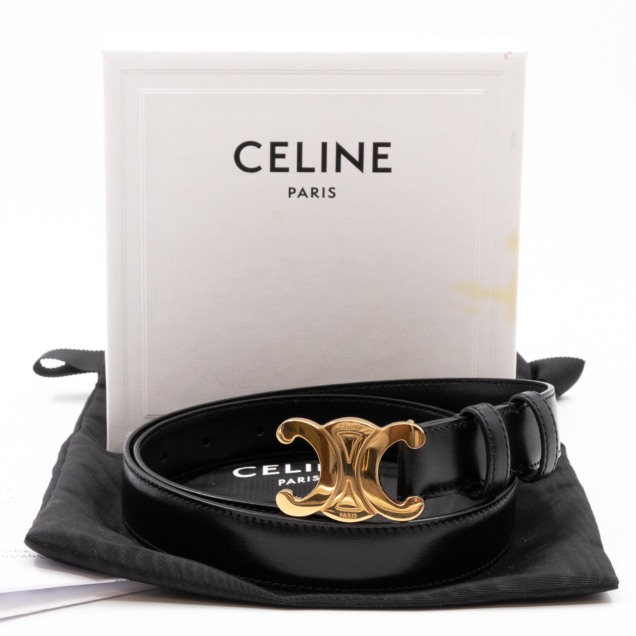 Triomphe Black Leather Belt 75 cm