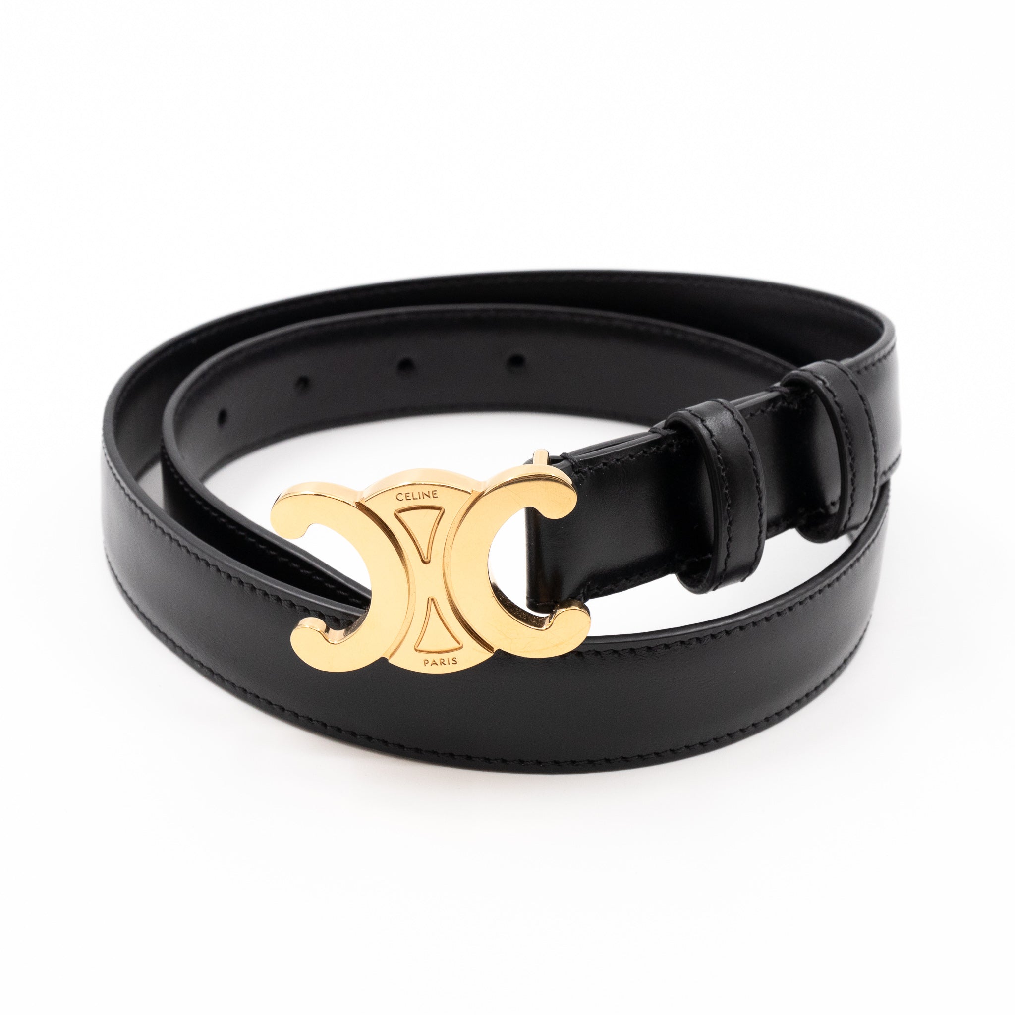 Triomphe Black Leather Belt 75 cm