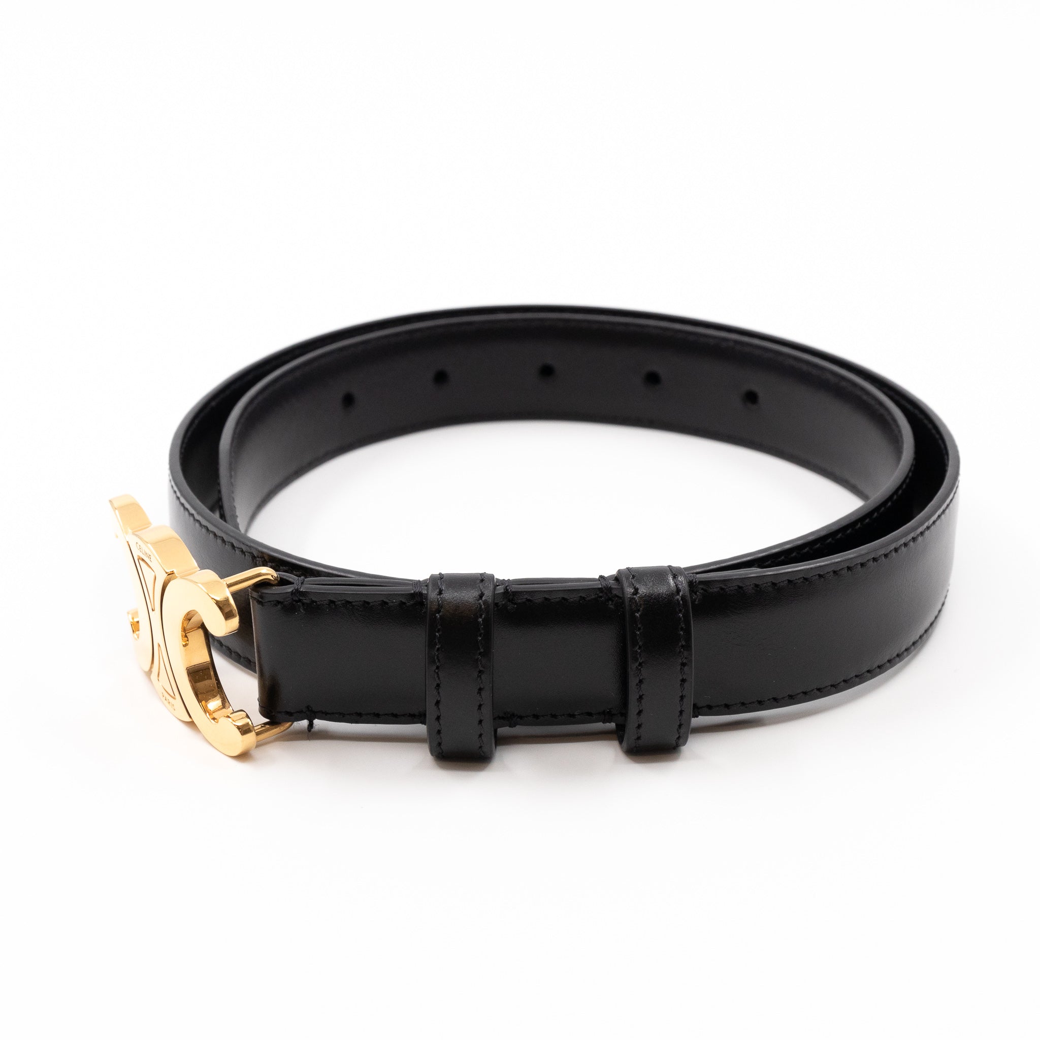 Triomphe Black Leather Belt 75 cm