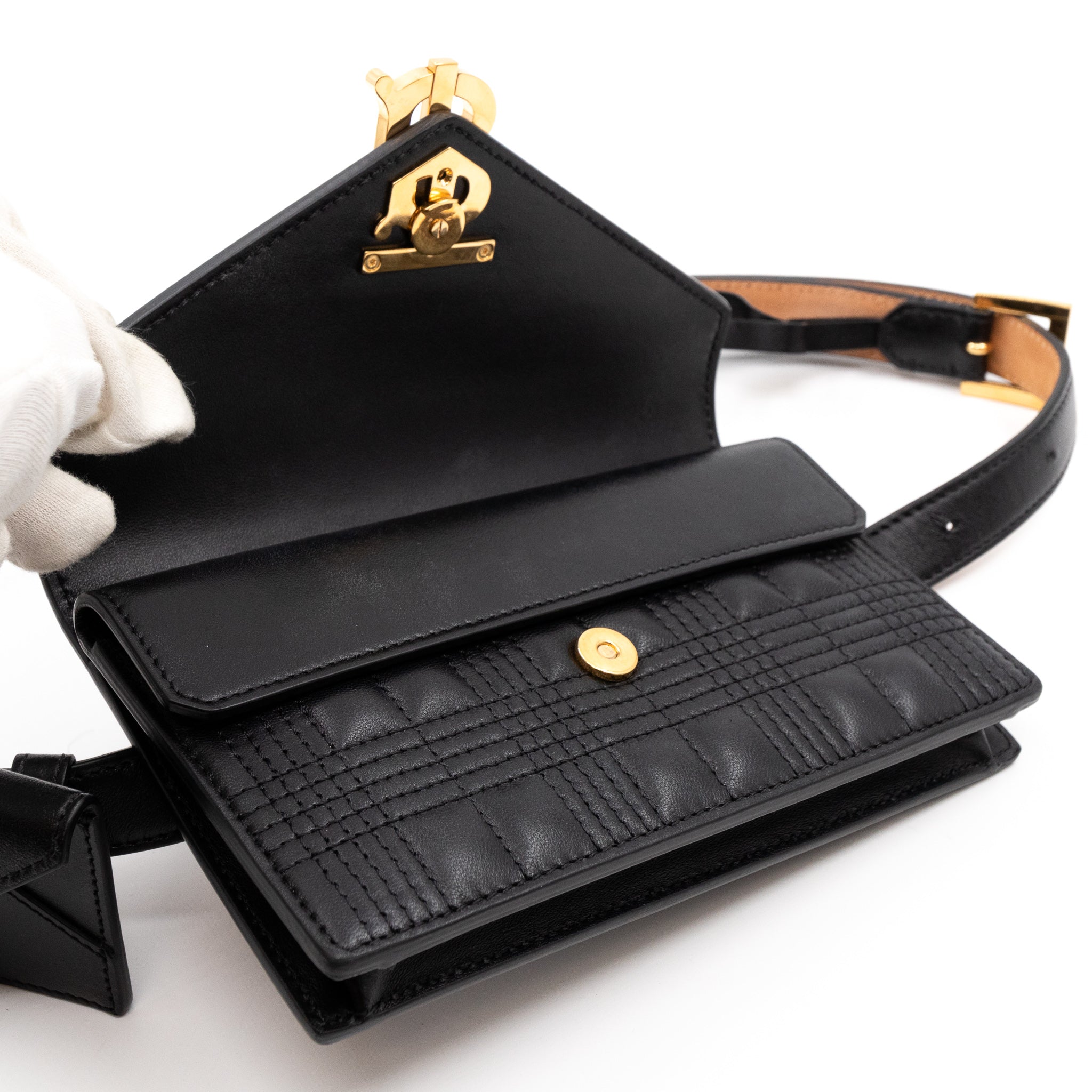 TB Envelope Belt Bag Quilted Black Leather