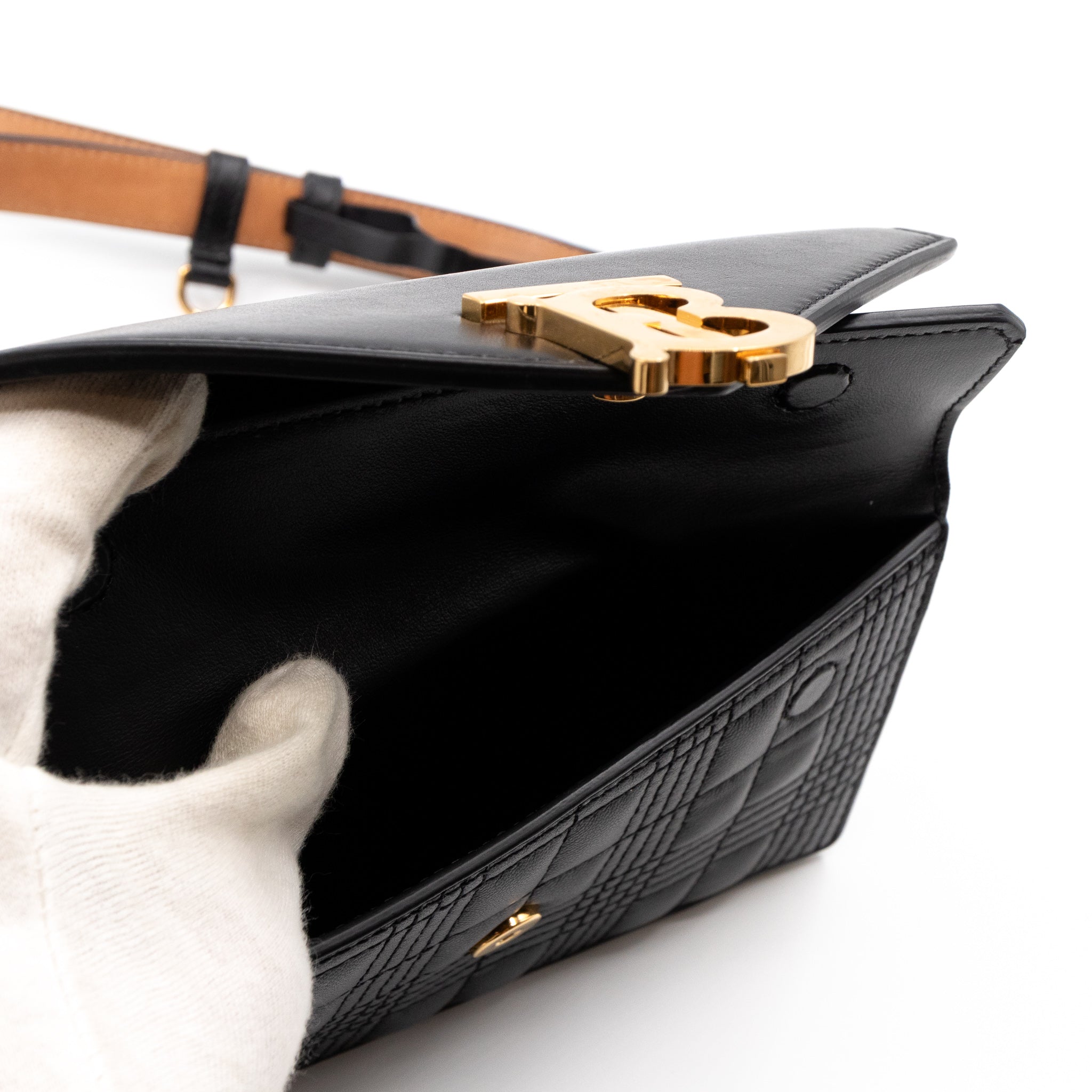 TB Envelope Belt Bag Quilted Black Leather