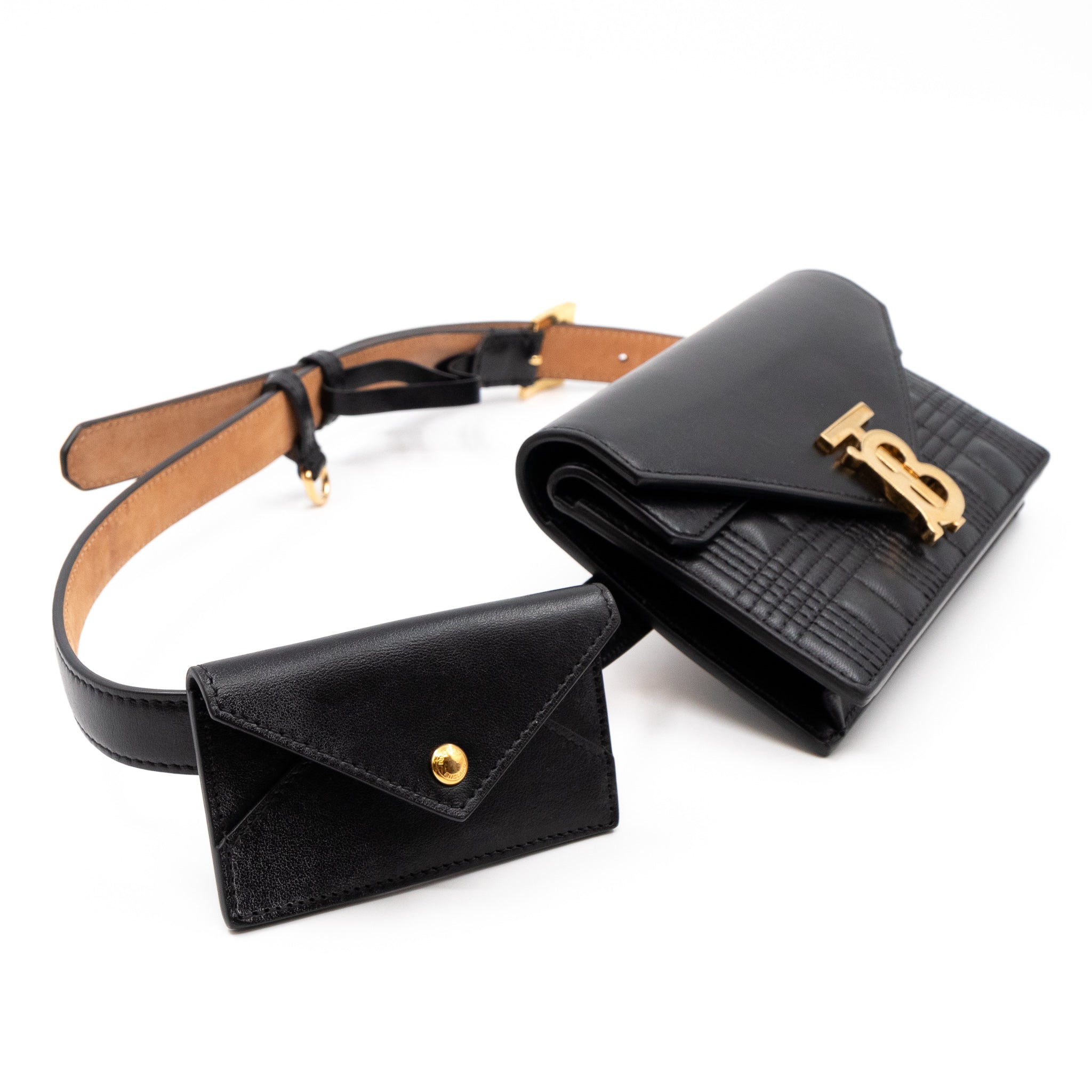 TB Envelope Belt Bag Quilted Black Leather