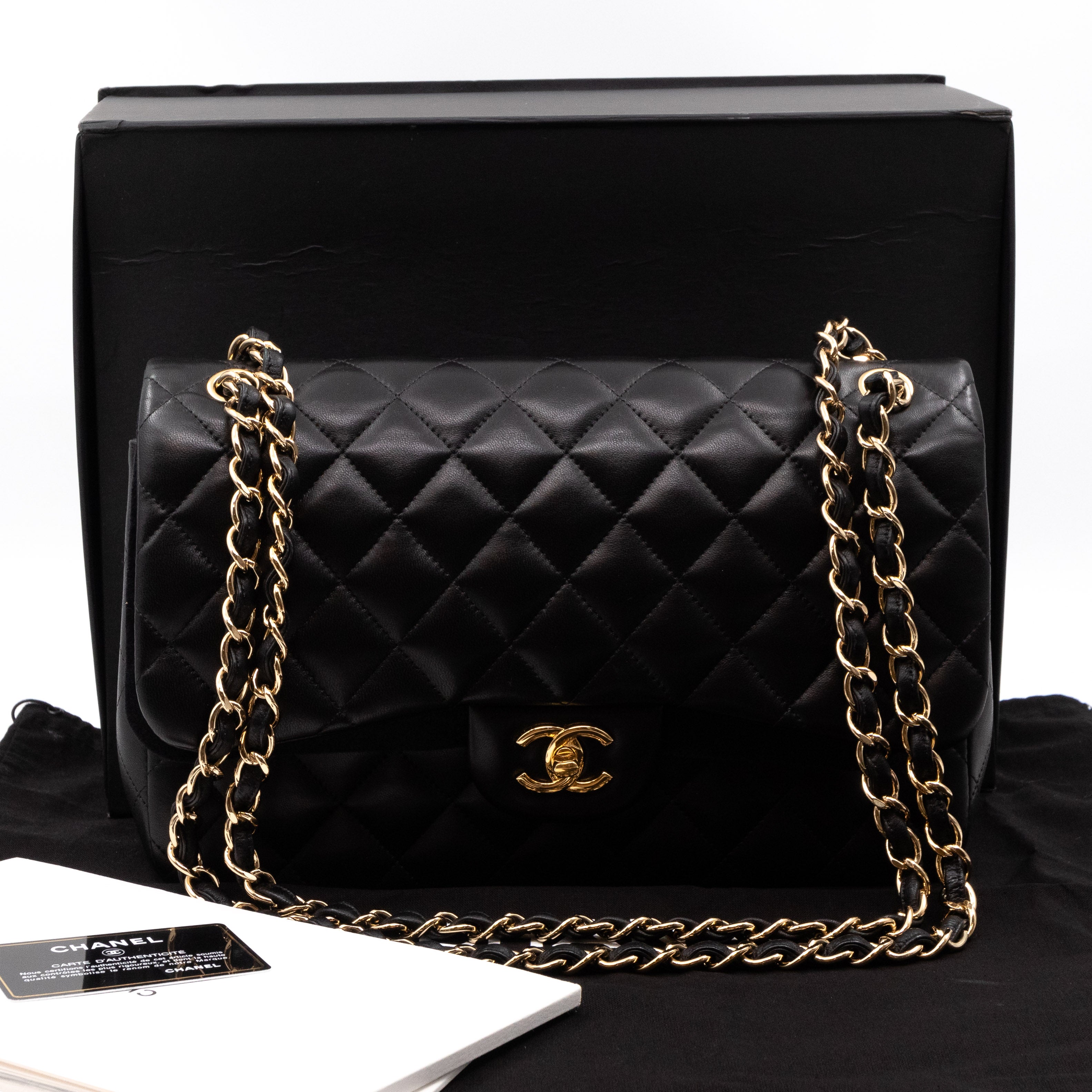 CHANEL Jumbo 11 Large Chain Shoulder Bag Flap Black Lambskin Gold