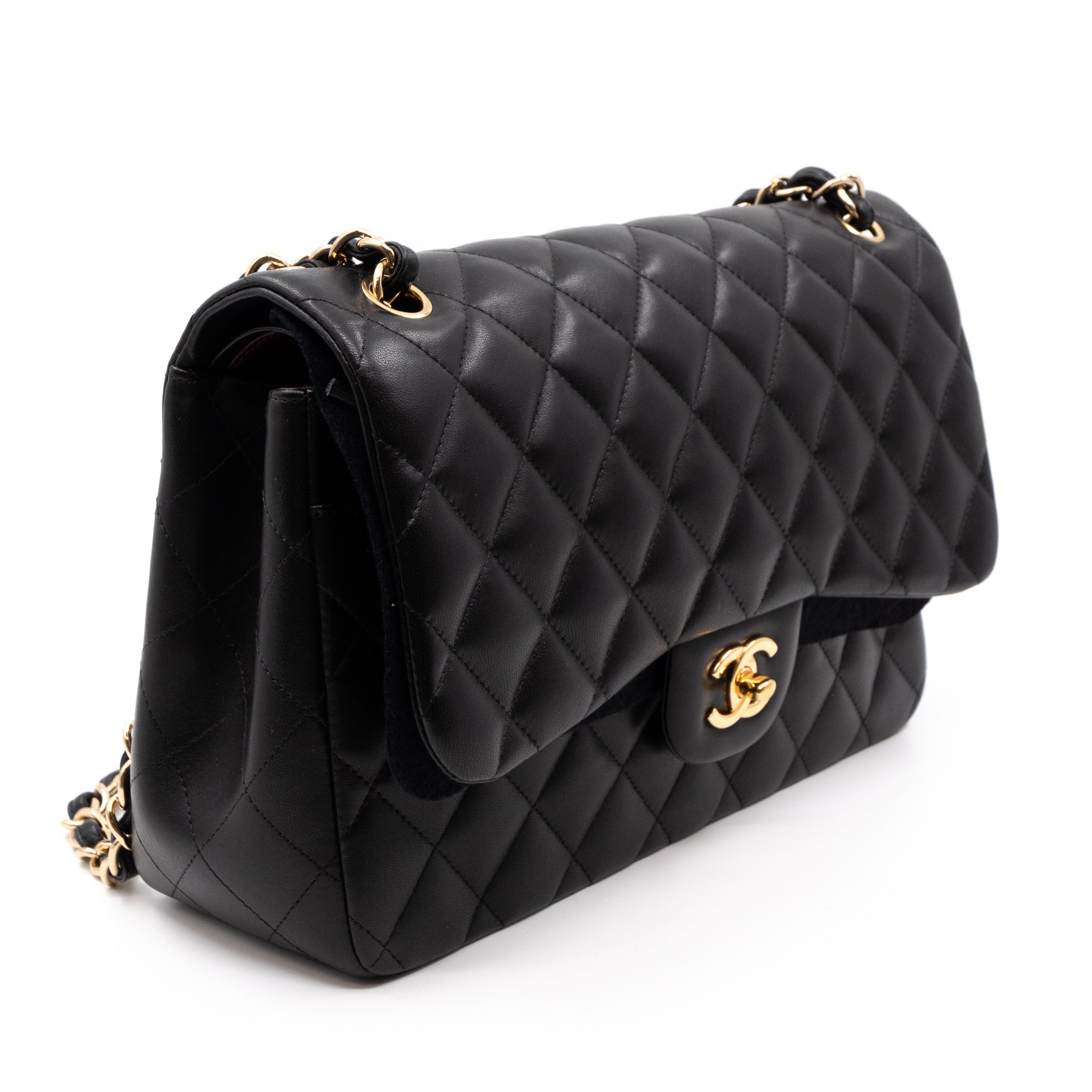 Classic Double Flap Jumbo Black Lambskin Gold