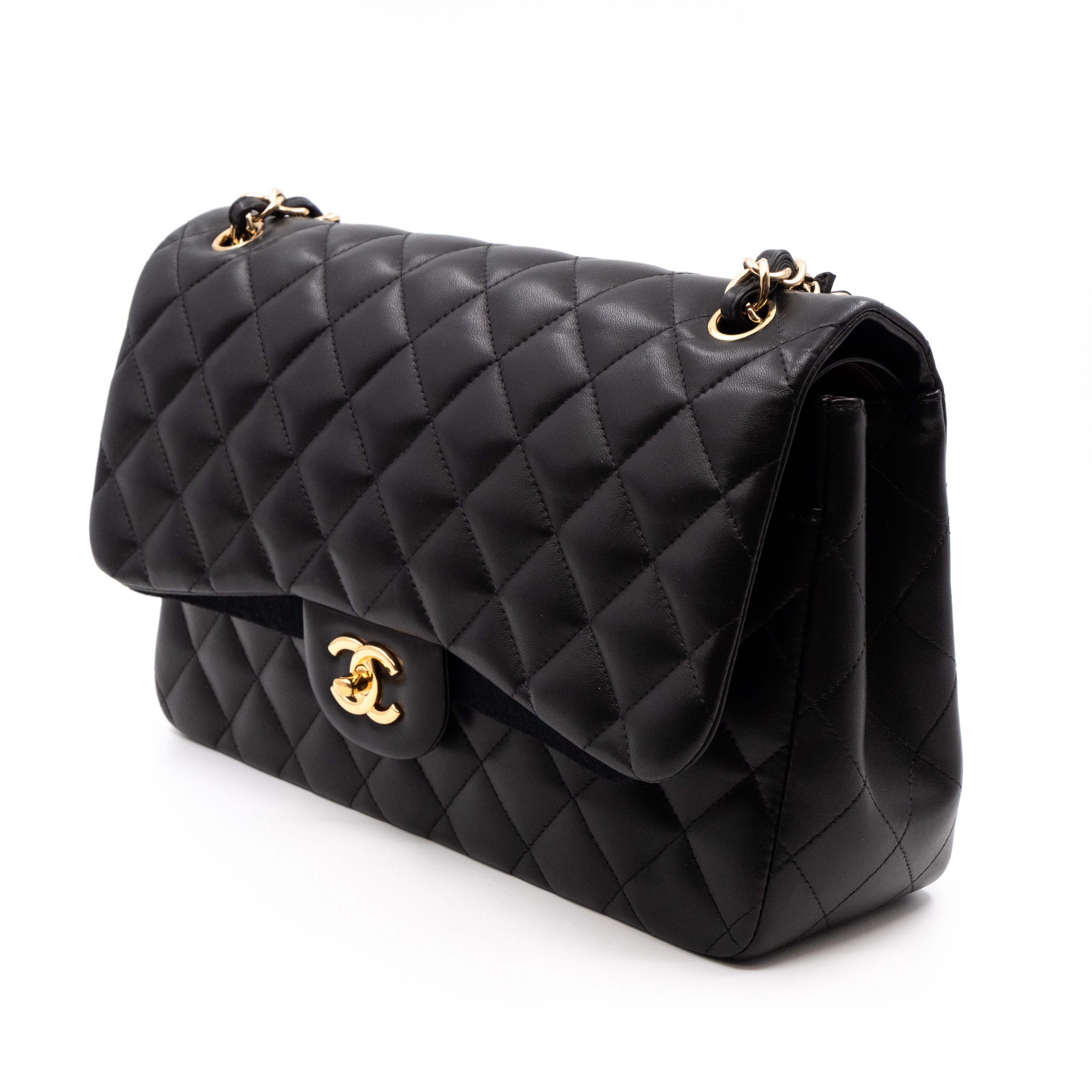 Classic Double Flap Jumbo Black Lambskin Gold