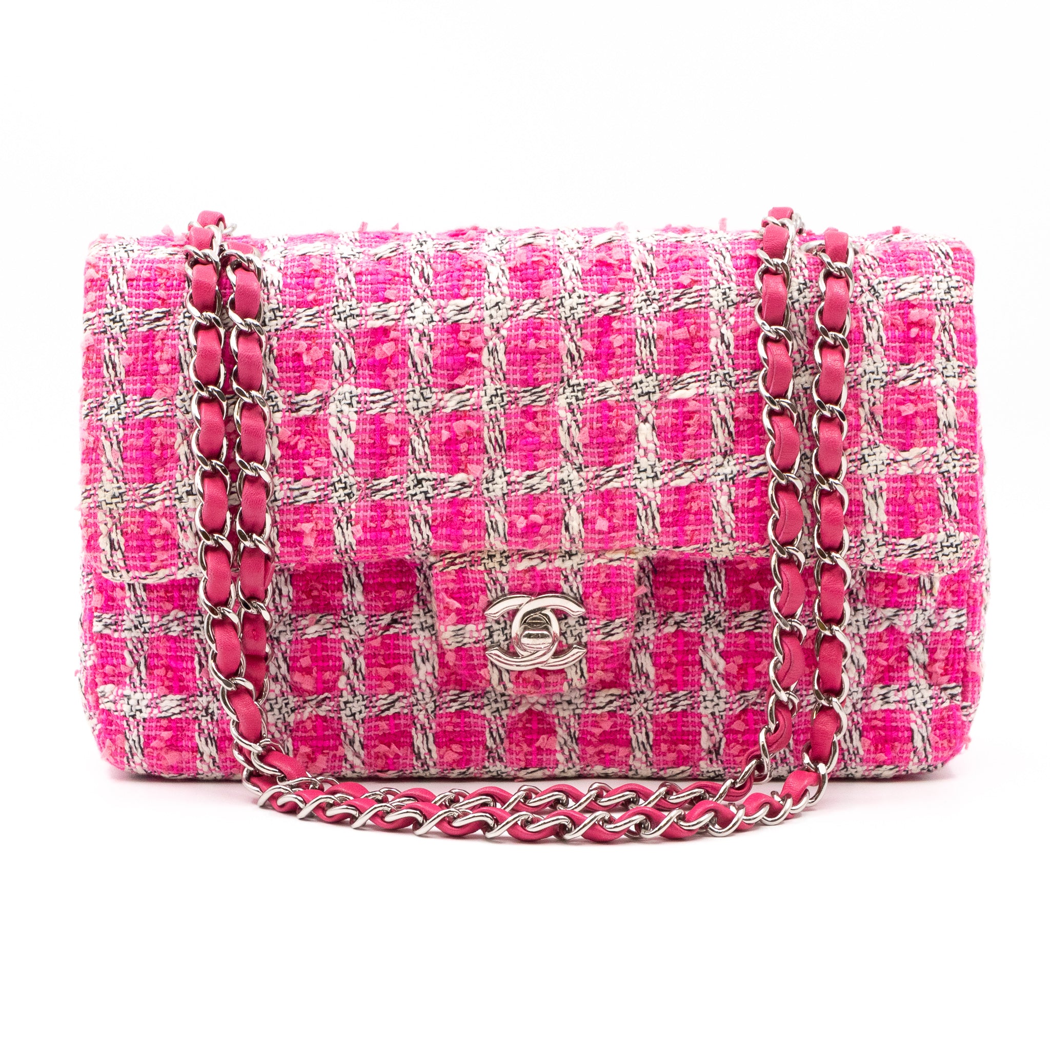 Classic Double Flap Bag Medium Tweed Pink