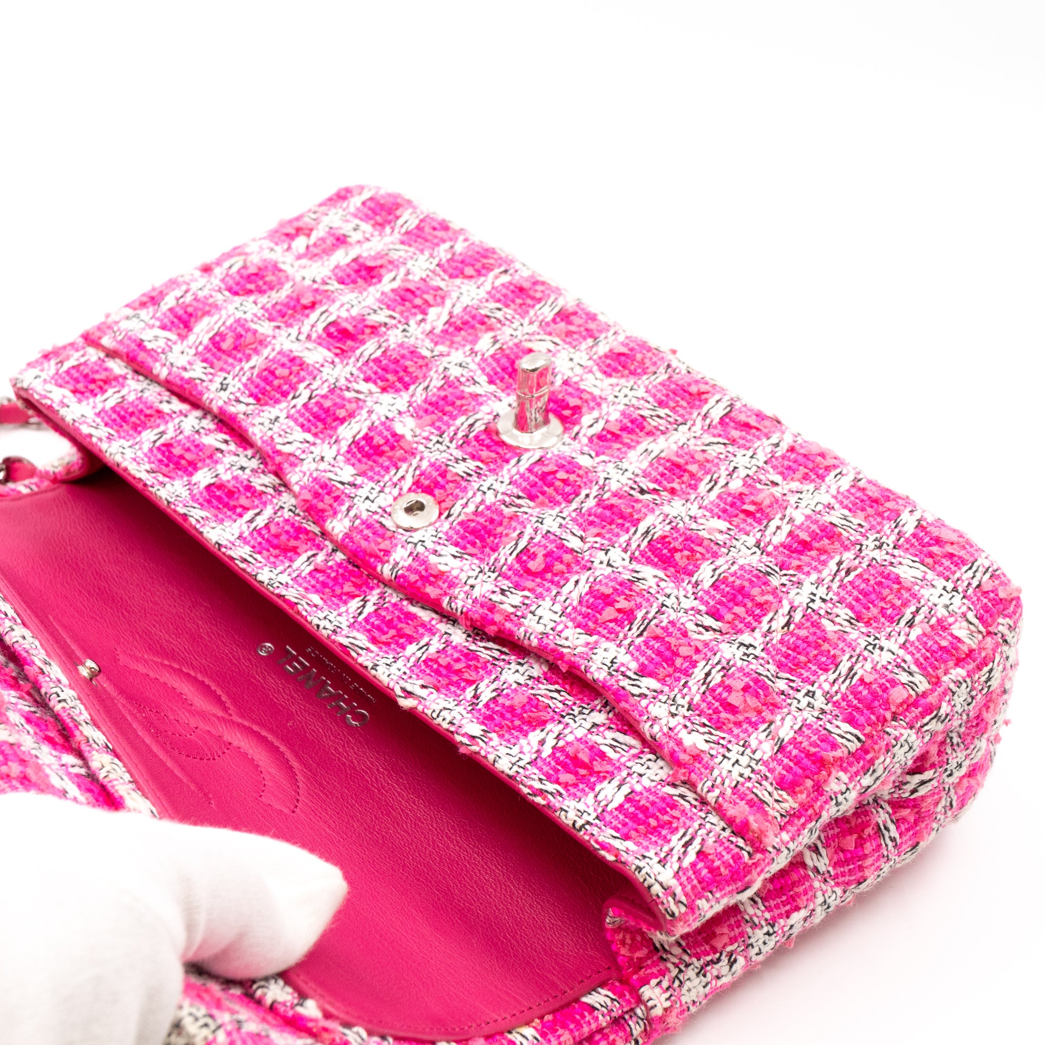 Classic Double Flap Bag Medium Tweed Pink