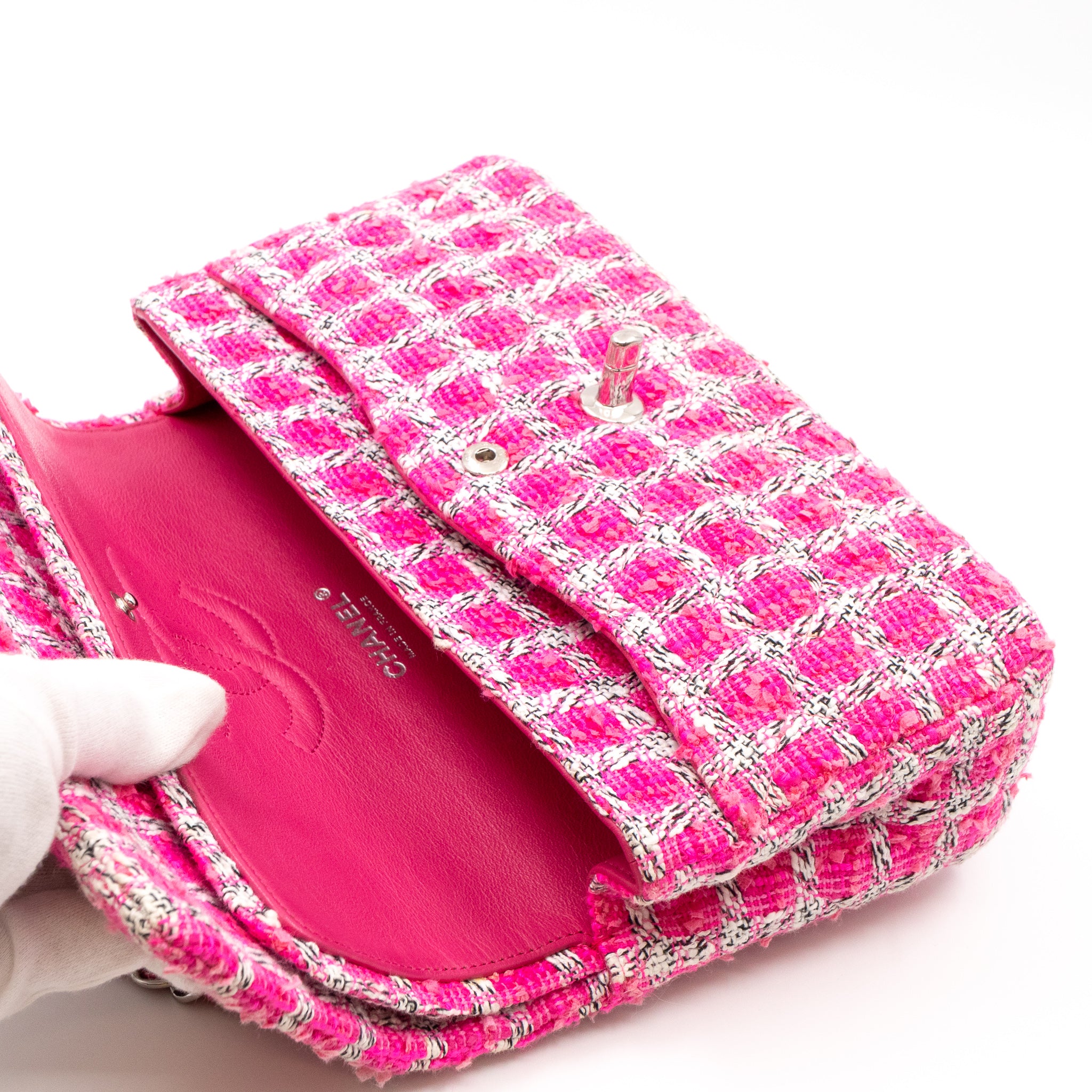 Classic Double Flap Bag Medium Tweed Pink